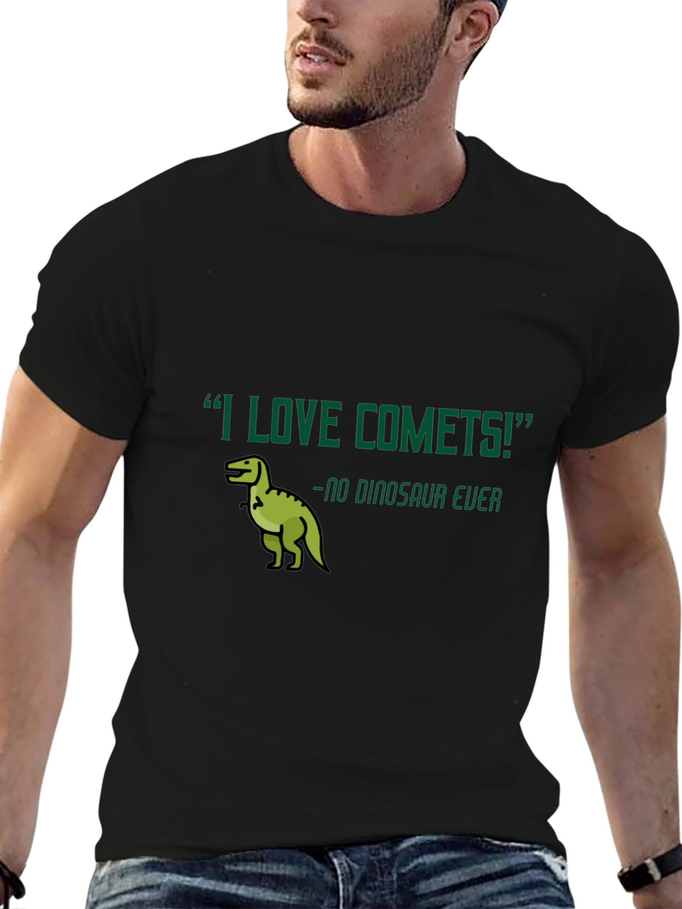 Black I Love Comets! Dinosaur Graphic Tee - Unisex view 6