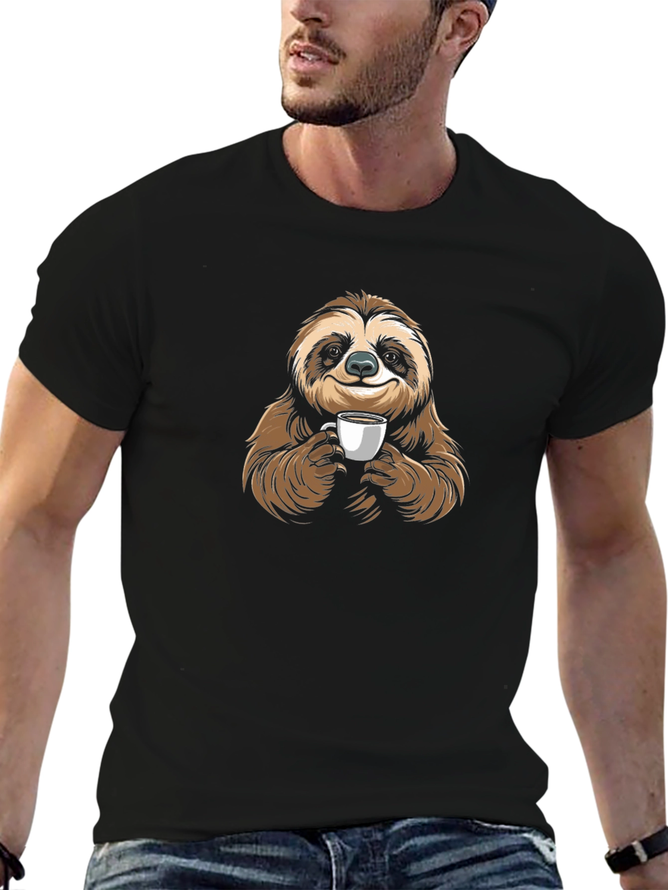 Black Sloth Coffee Lover Graphic T-Shirt view 6
