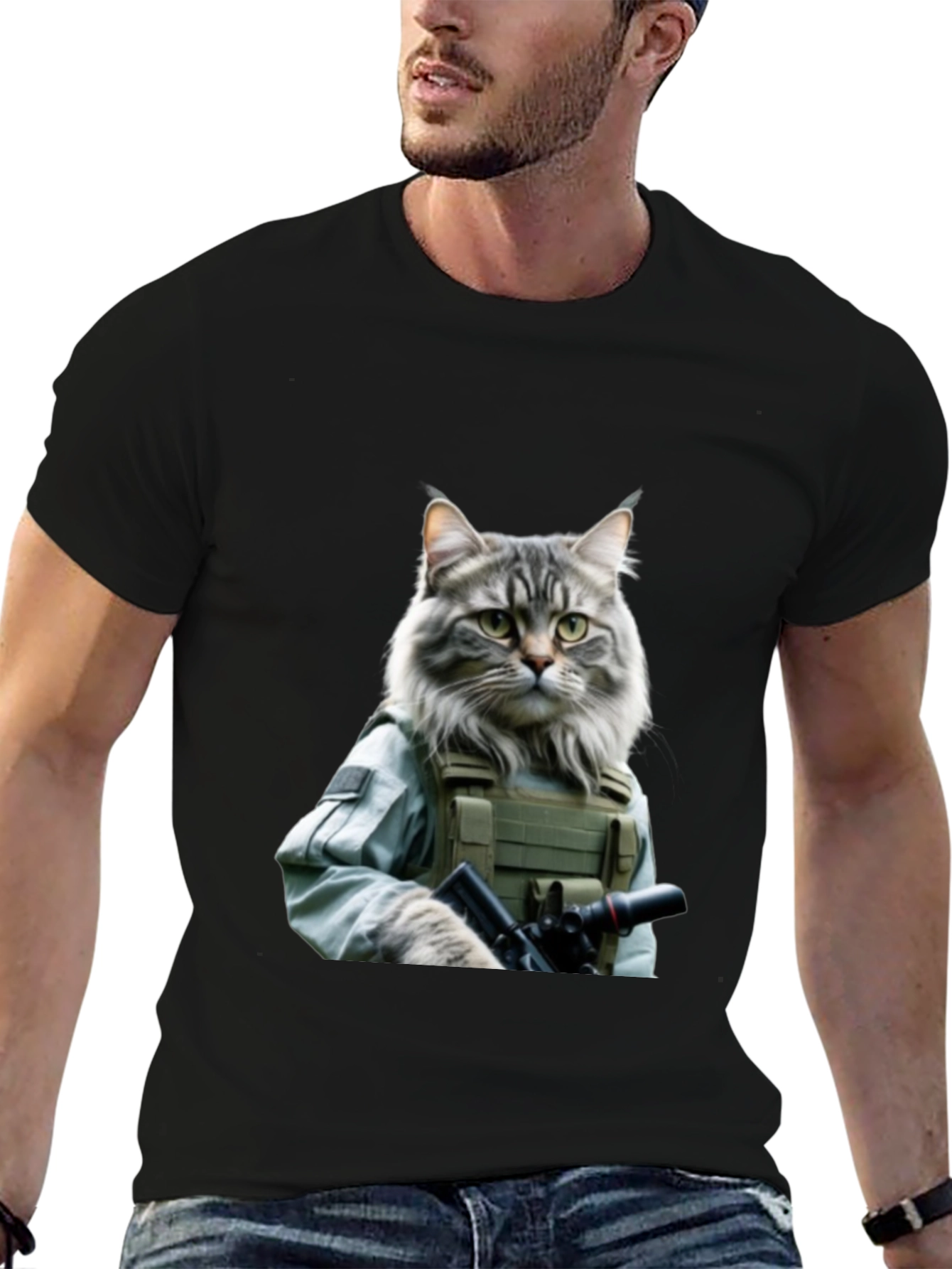 Black Tactical Cat T-Shirt - Military Style view 6