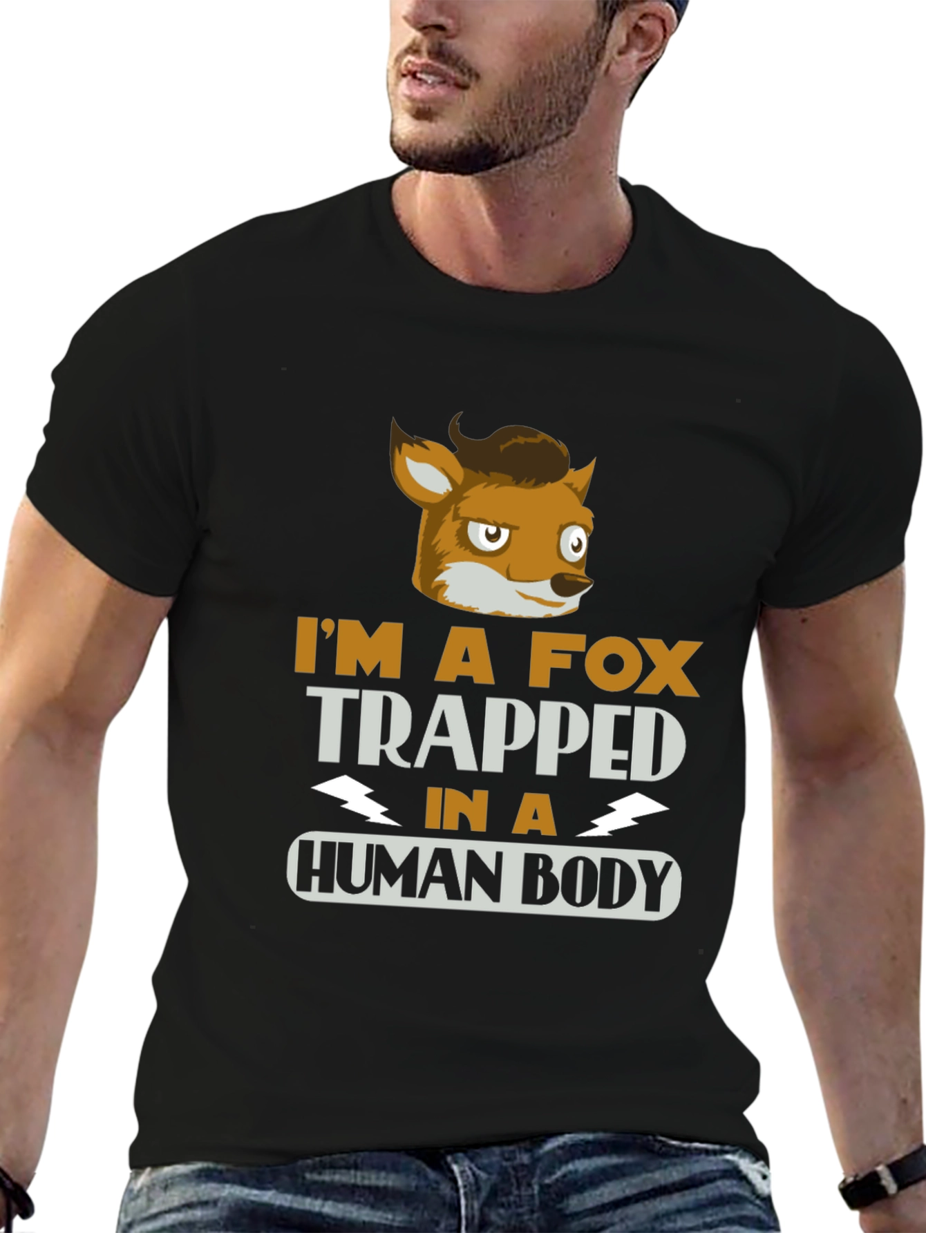 Black I'm A Fox Trapped in a Human Body T-Shirt view 6