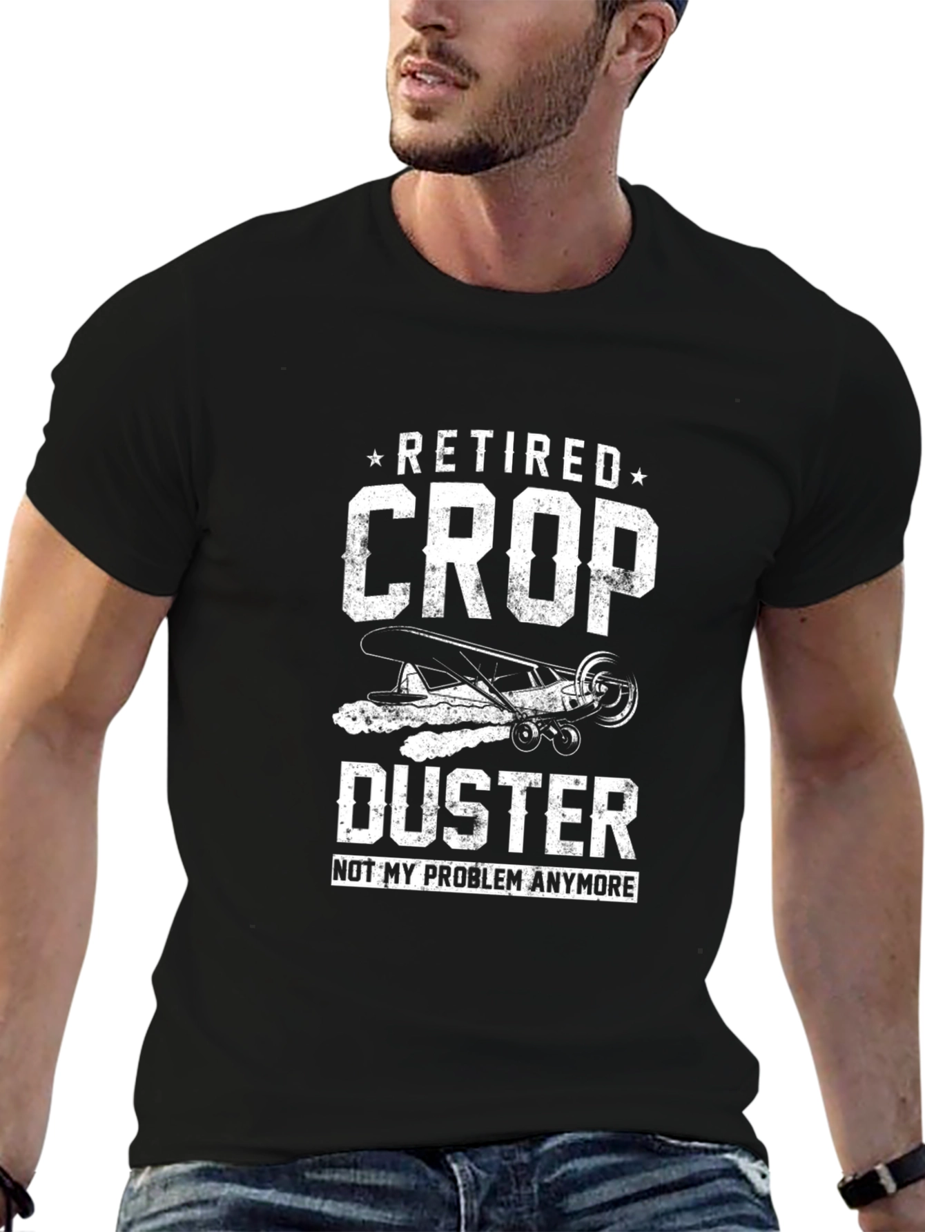 Black Retired Crop Duster T-Shirt - Funny Aviation Tee view 6