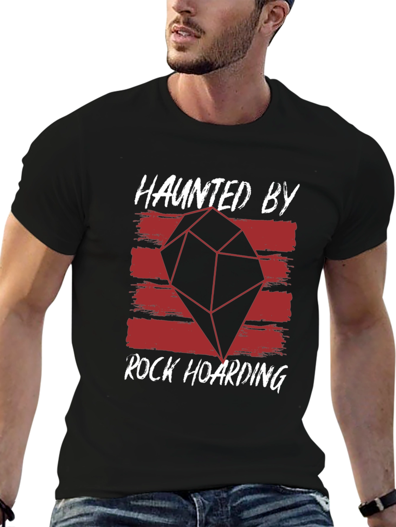 Black Haunted By Rock Hoarding Graphic Tee view 6