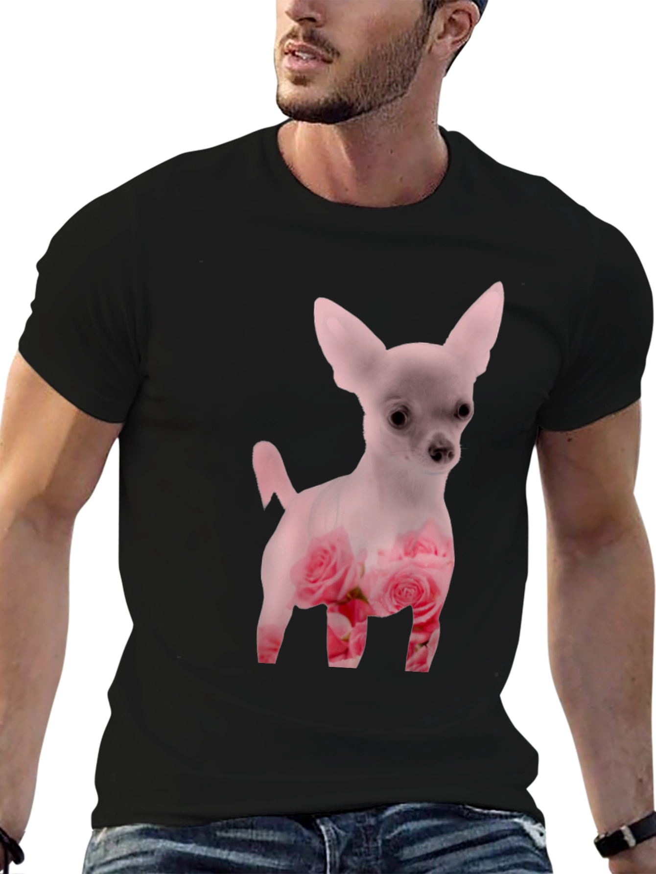 Black Floral Chihuahua T-Shirt - Black view 6