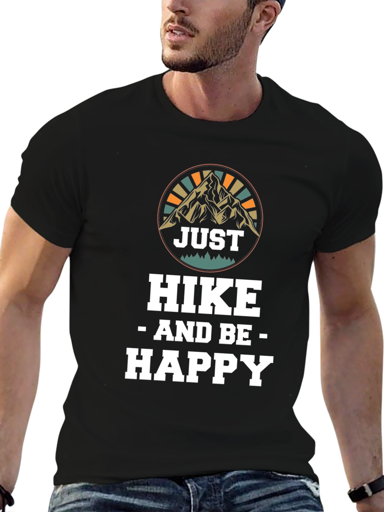 Black Just Hike and Be Happy Black T-Shirt view 6