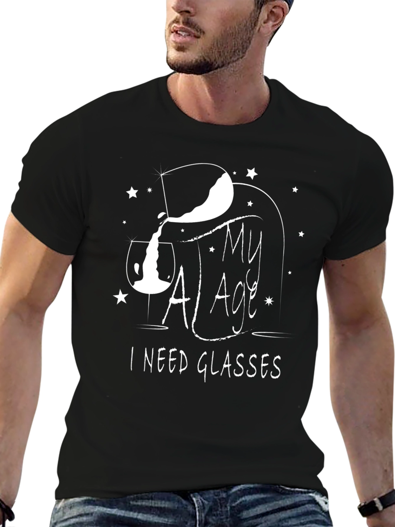 Black Funny My Age I Need Glasses Wine Lover T-Shirt view 6