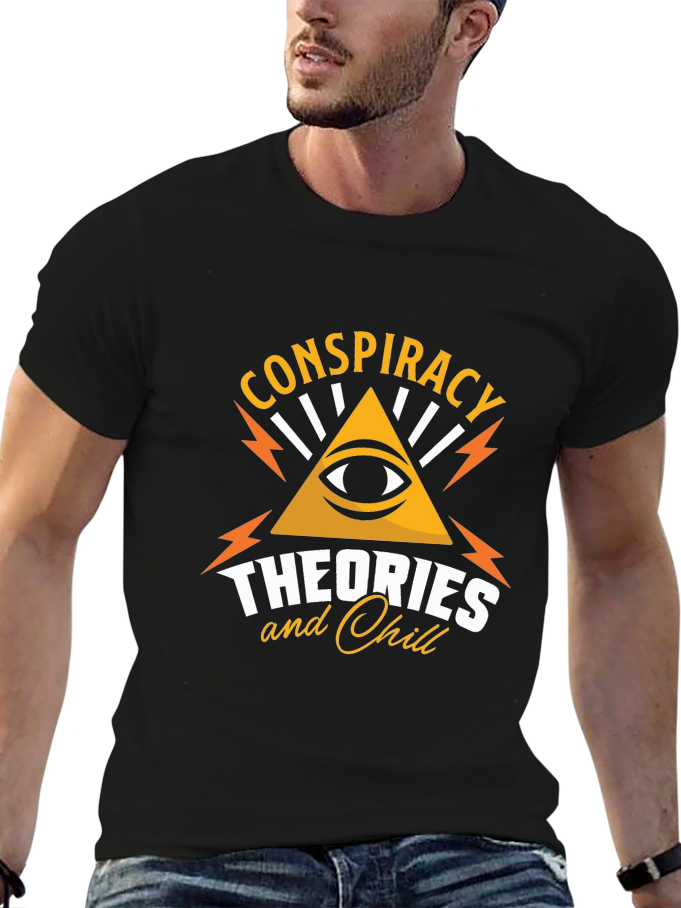 Black Conspiracy Theories & Chill Graphic Tee - Black Cotton T-Shirt view 6