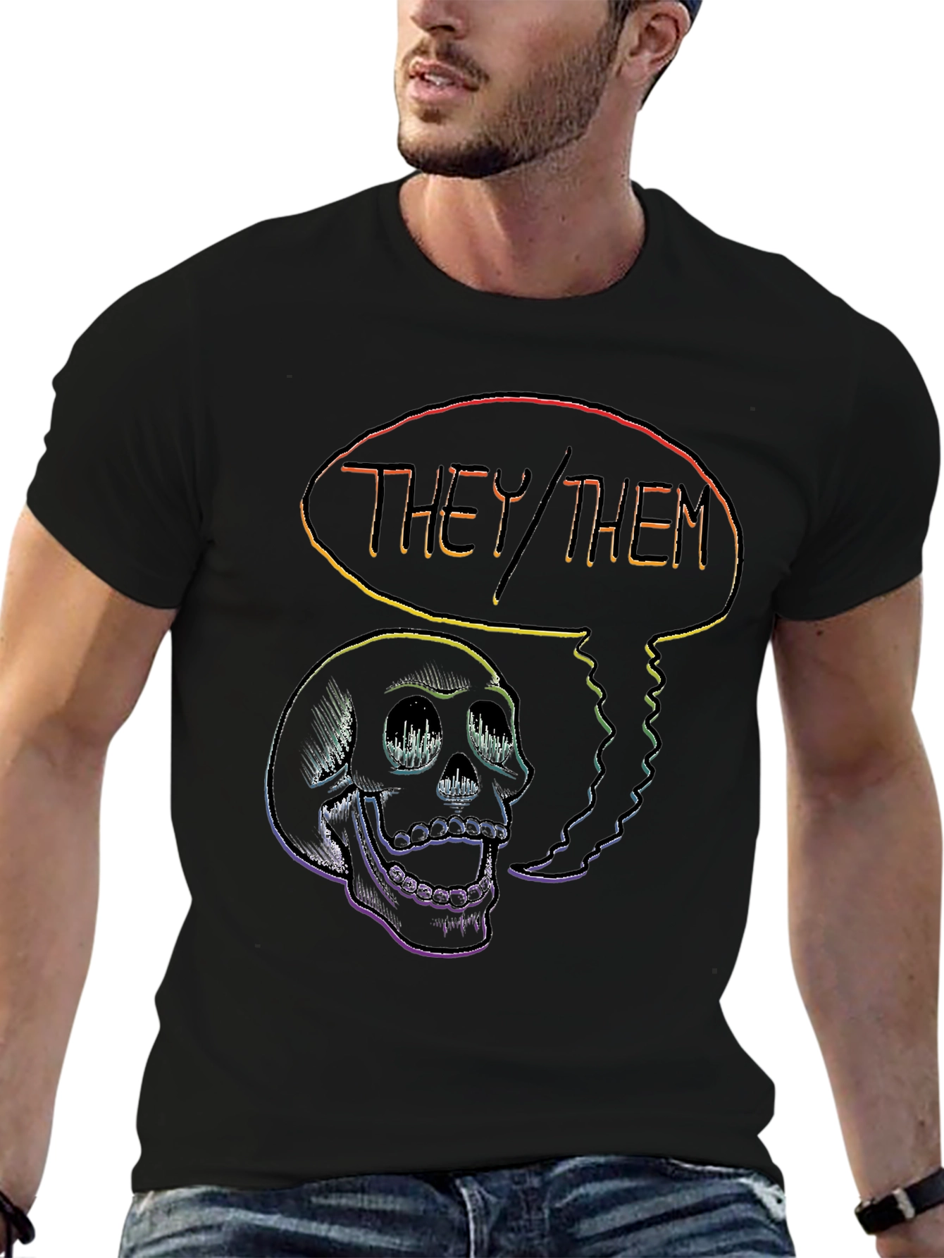 Black THEY/THEM Skull Graphic Tee - Pride & Empowerment view 6