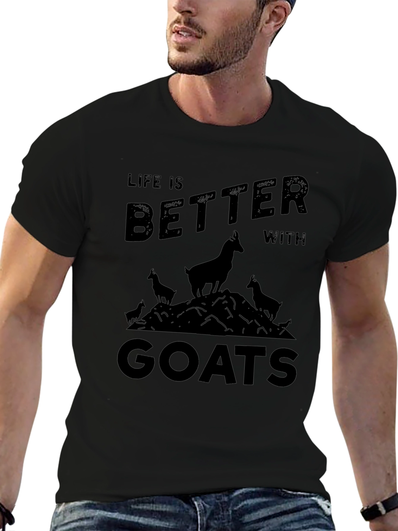 Black Life is Better with Goats Black T-Shirt view 6