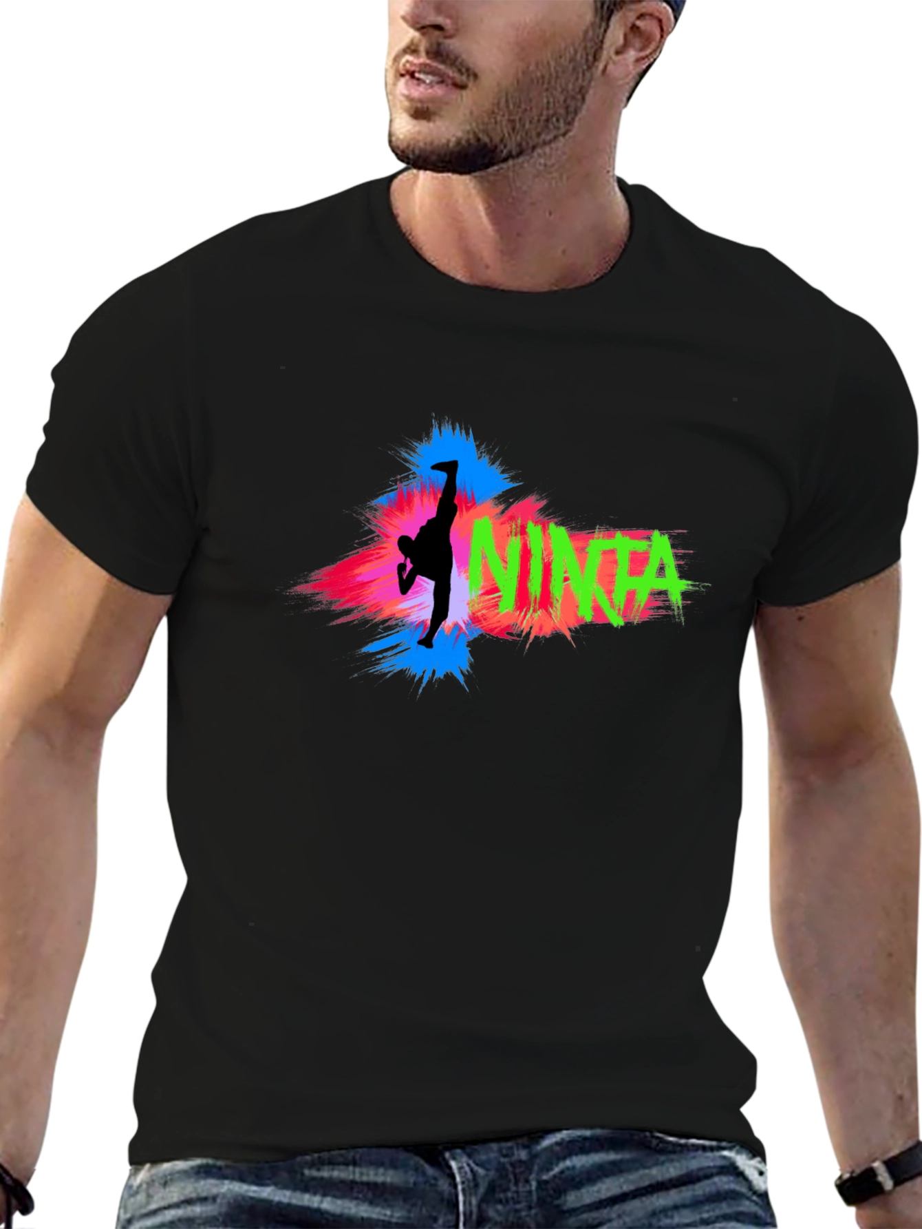 Black Ninja Kick Graphic T-Shirt - Black view 6