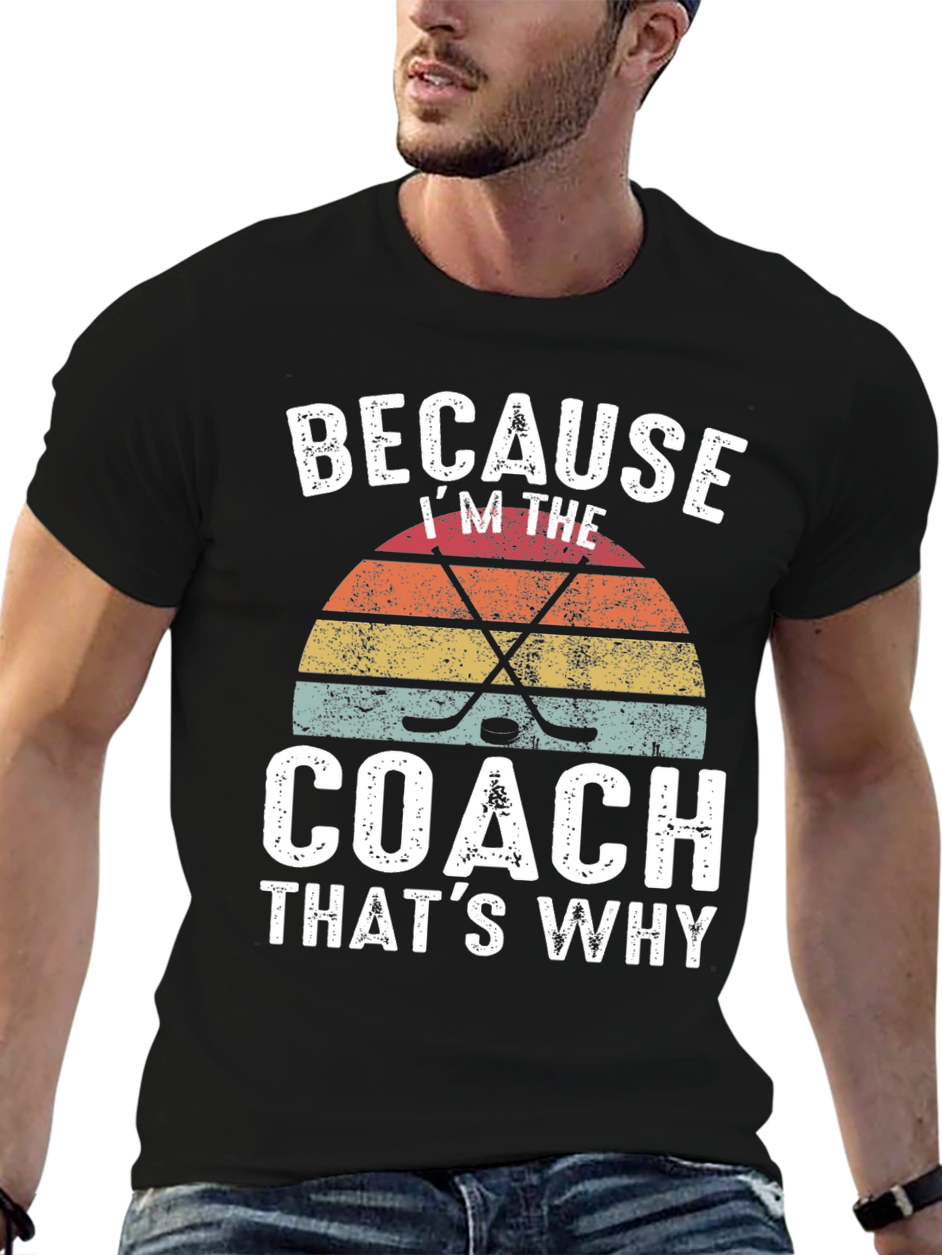 Black Because I'm the Coach Hockey Graphic Tee view 6