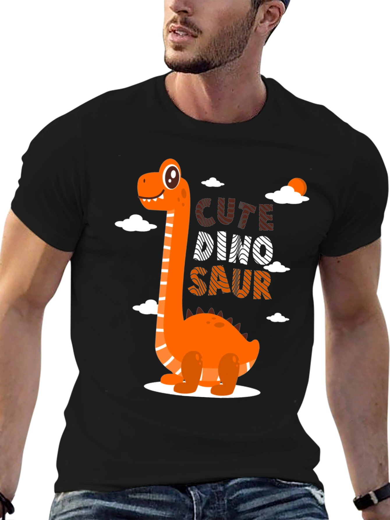 Black Cute Dino-Saur Black Graphic T-Shirt view 6