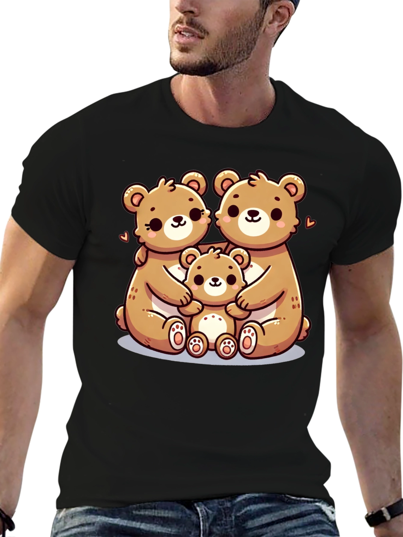 Black Cute Bear Family Graphic Tee - Black view 6