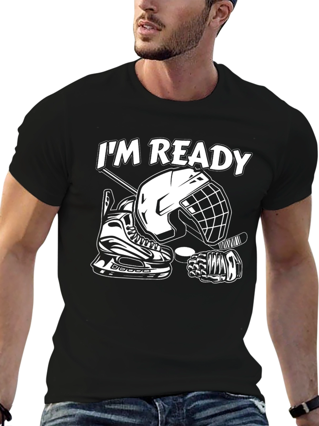 Black I'm Ready Hockey T-Shirt view 6