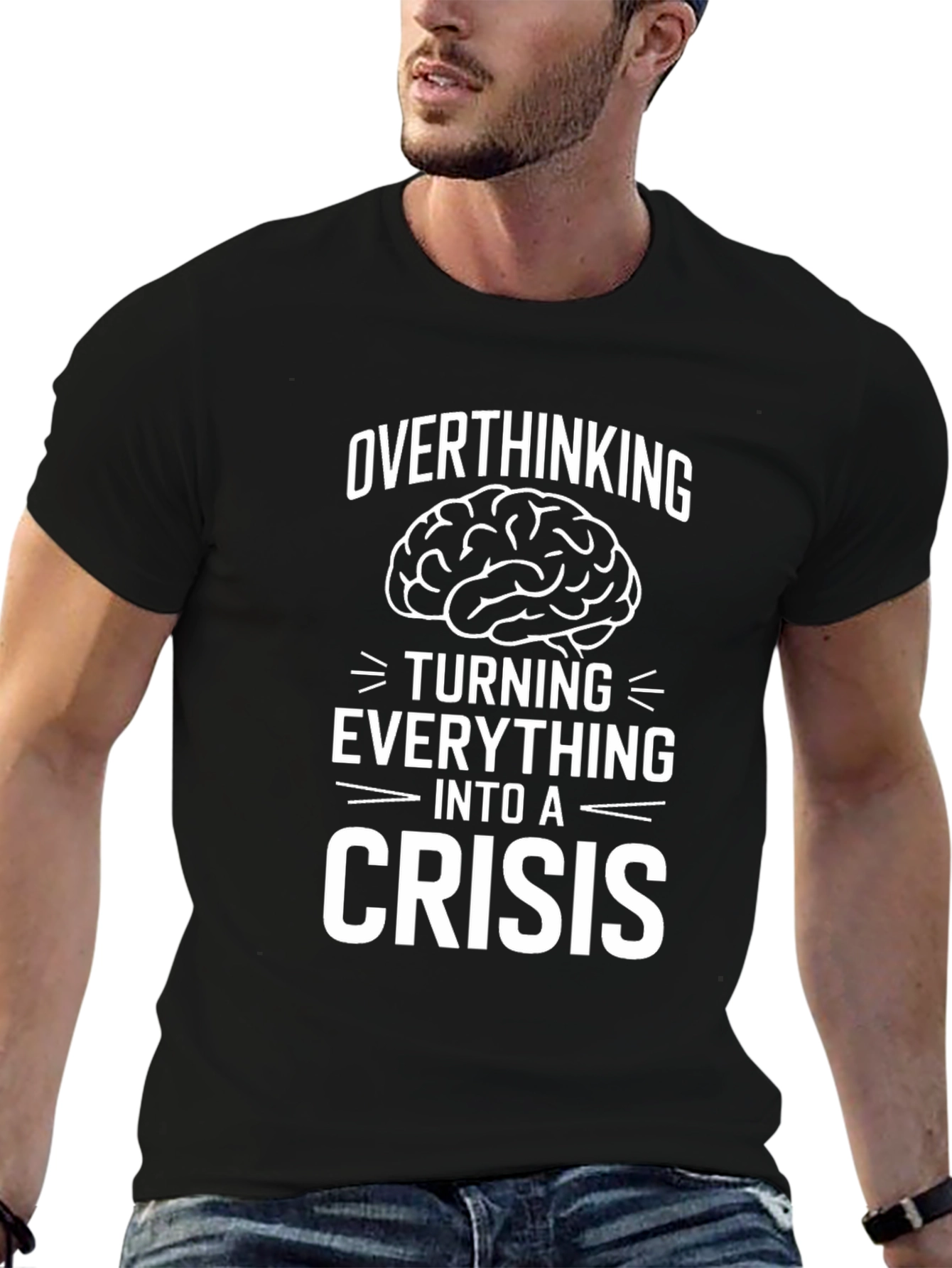 Black Overthinking Crisis T-Shirt Funny Graphic Tee view 6