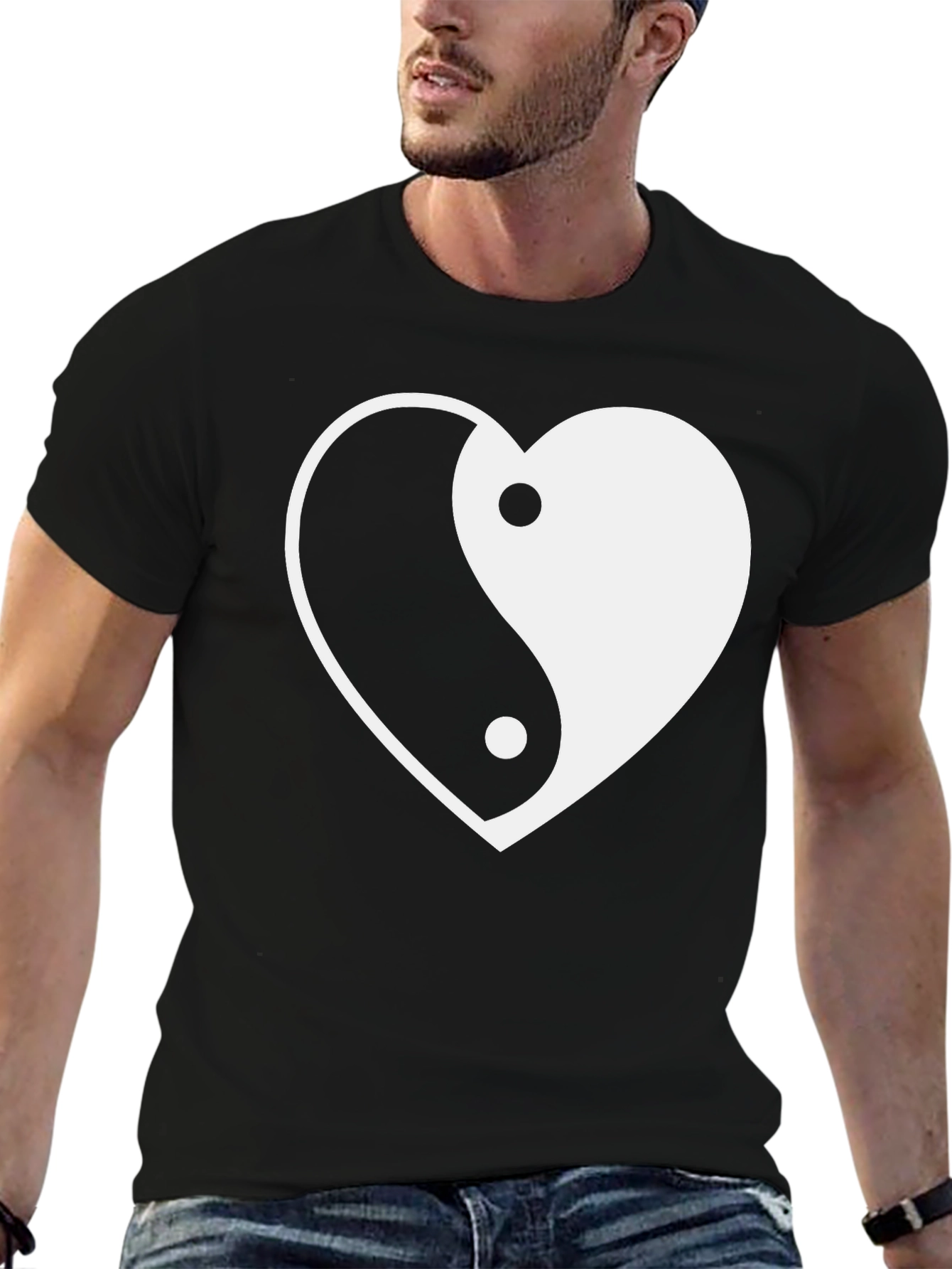 Black Yin Yang Heart Graphic Tee - Stylish Comfort view 6