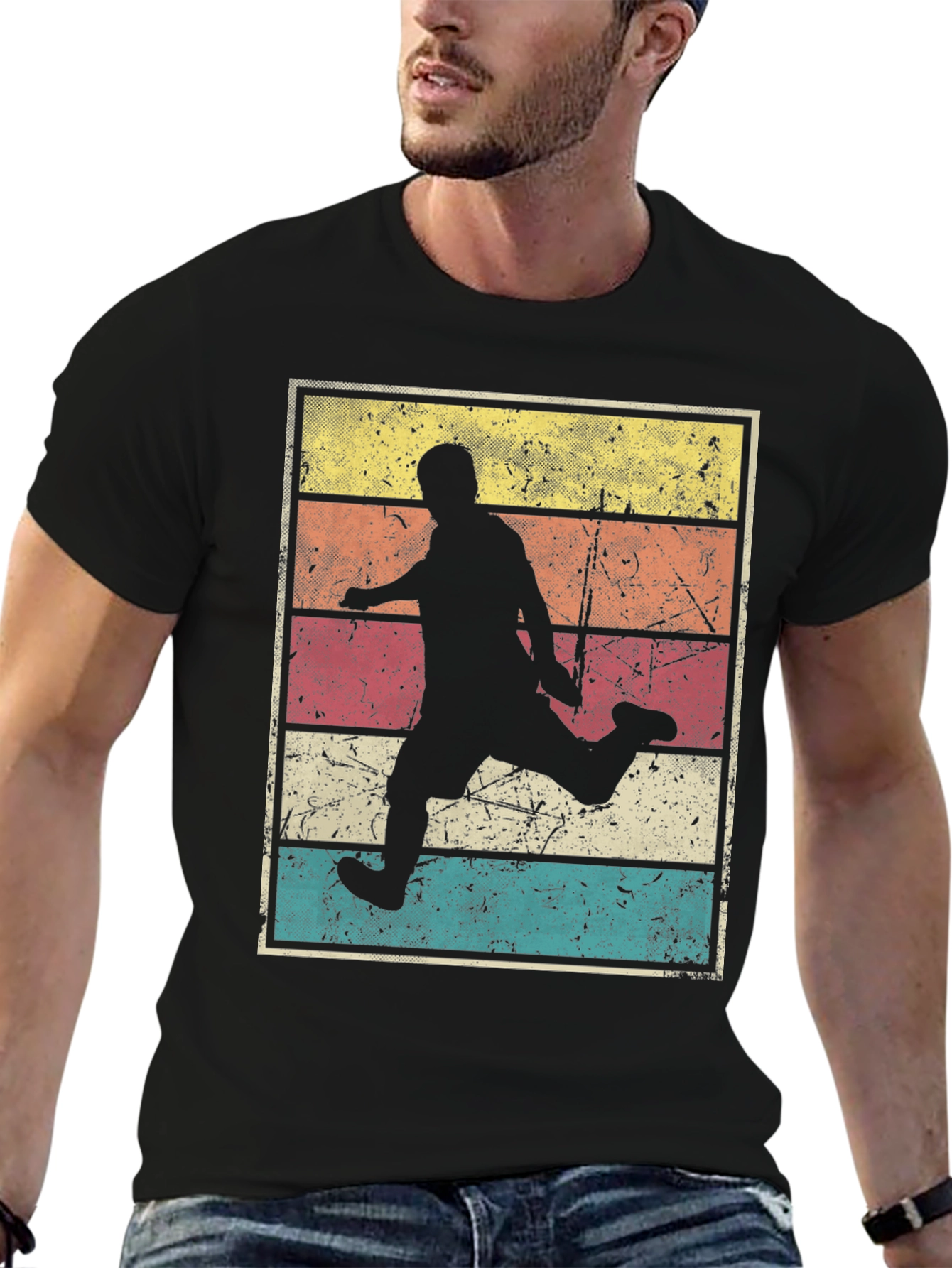 Black Retro Soccer Player Graphic T-Shirt view 6