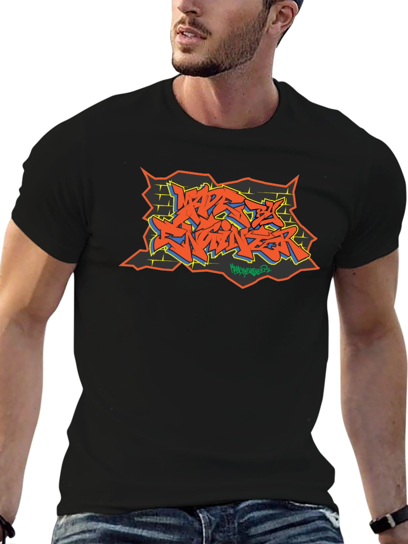 Black Graffiti Art Black Cotton Tee - Urban Style view 6