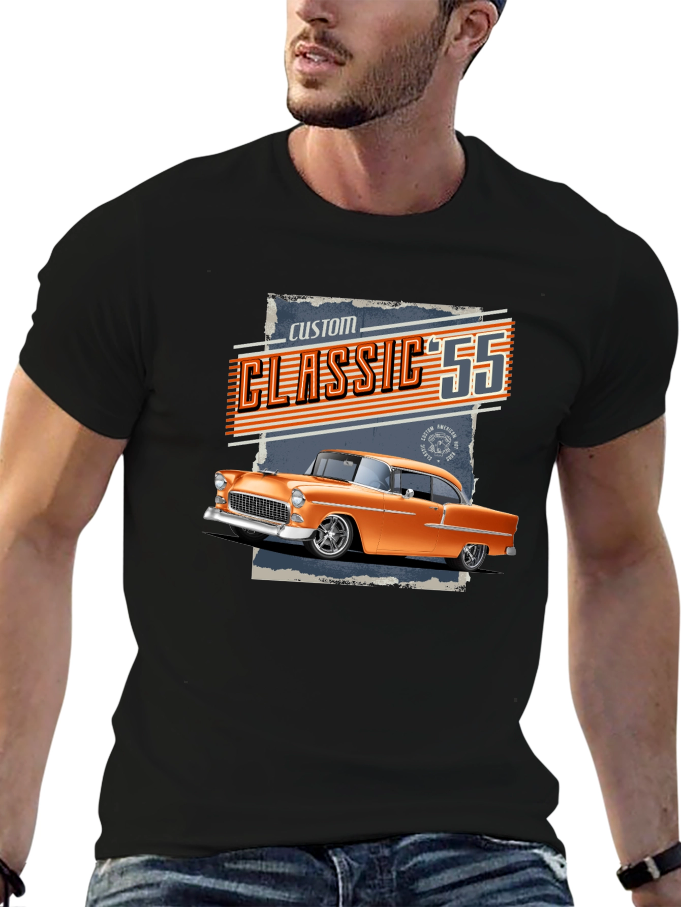 Black Classic '55 Car Graphic T-Shirt view 6