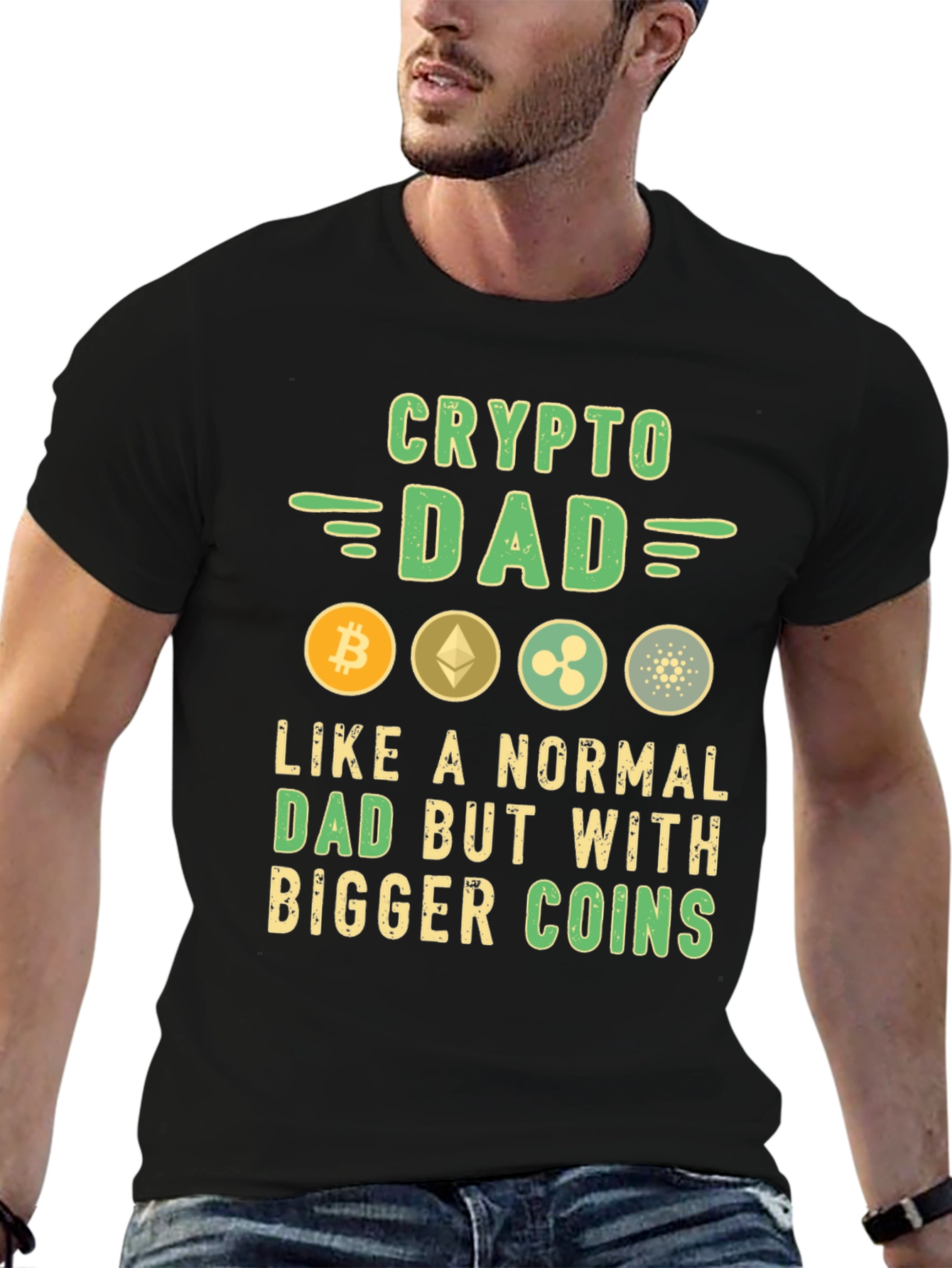 Black Crypto Dad T-Shirt Bitcoin Ethereum Ripple Cardano view 6