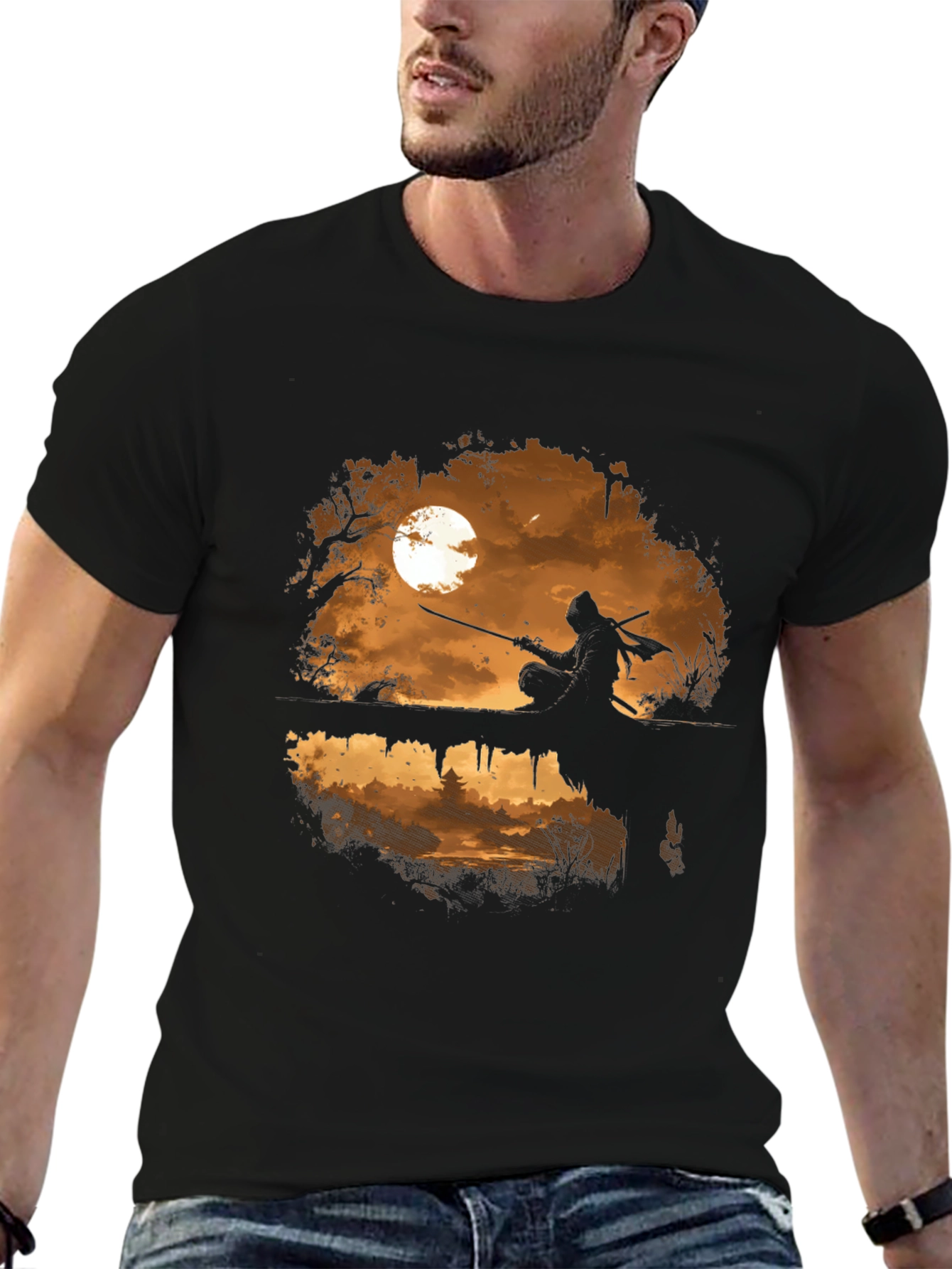 Black Ninja Moon T-Shirt - Unique Graphic Tee for Anime & Gaming Fans view 6