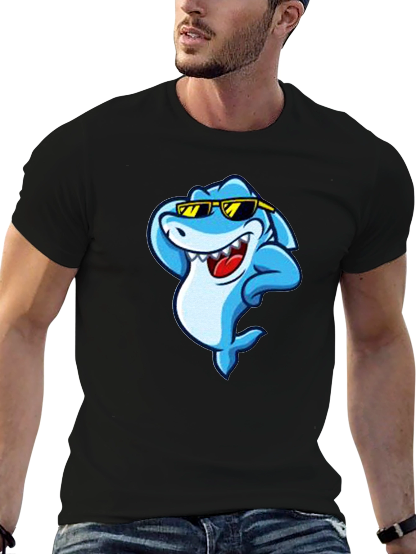 Cool Shark Graphic Tee - Black Cotton T-Shirt - 6