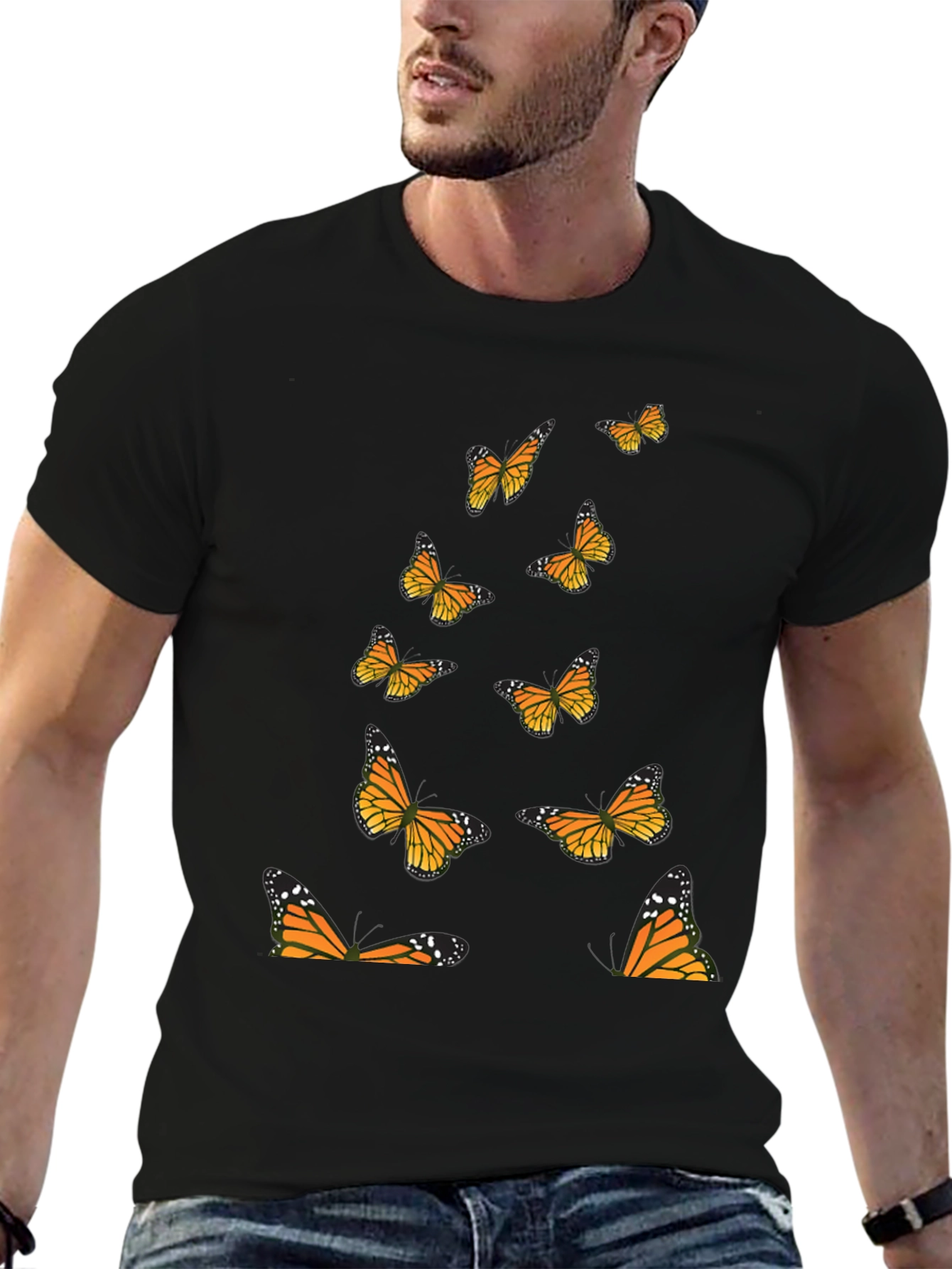 Black Butterfly Print Black T-Shirt view 6