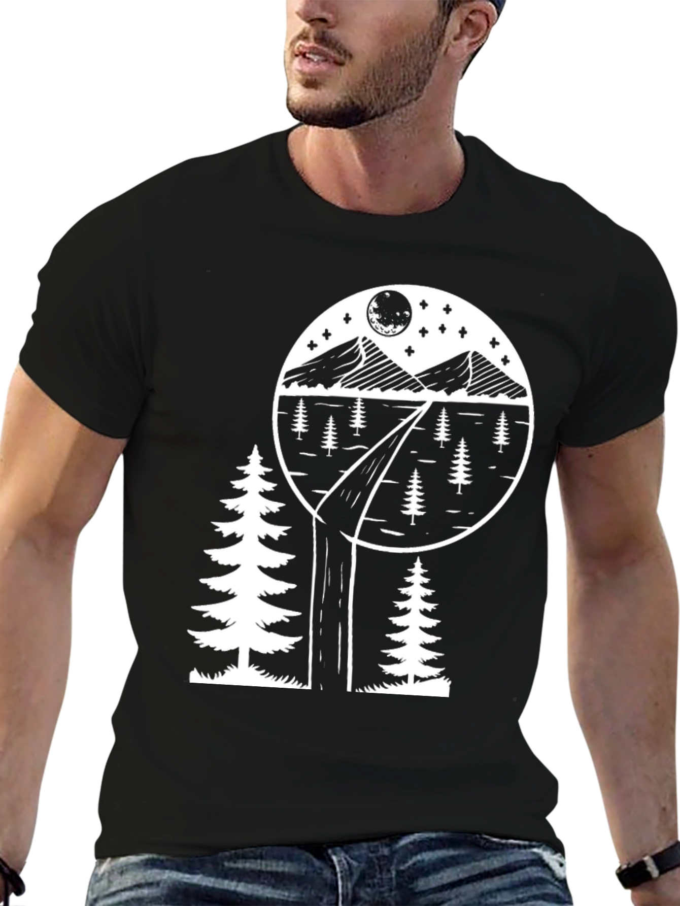 Black Nature Scene Graphic Tee - Black view 6