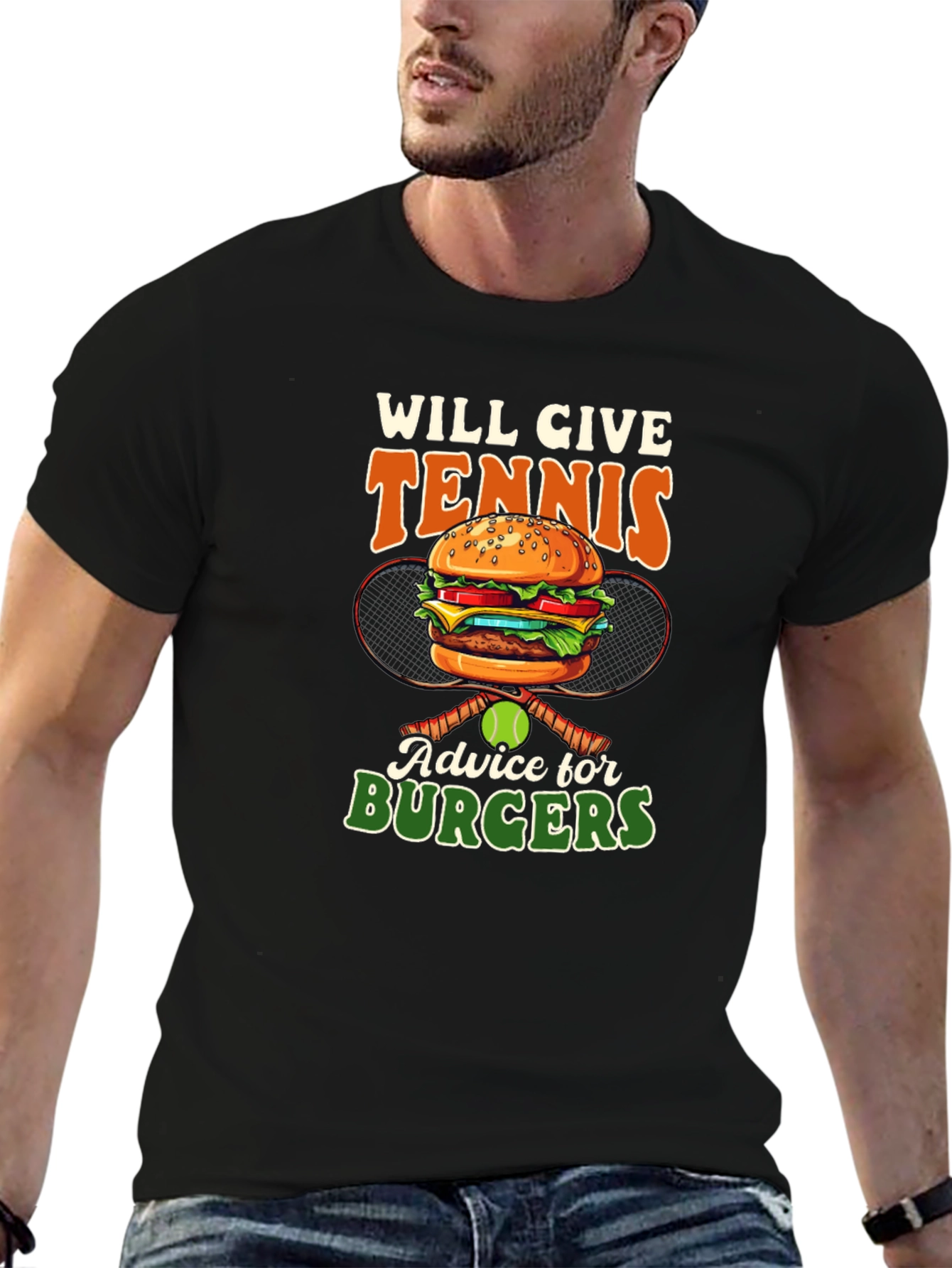 Black Tennis & Burgers Graphic T-Shirt - Serve Up Some Fun! view 6