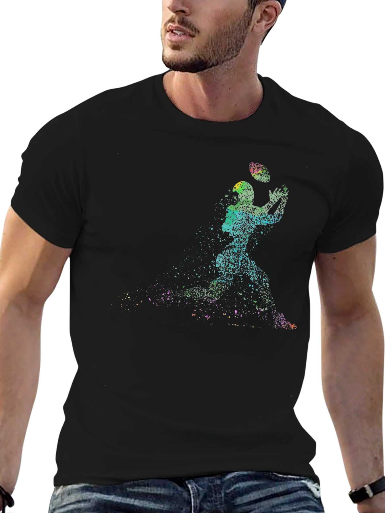 Black Colorful Football Player Graphic Tee view 6