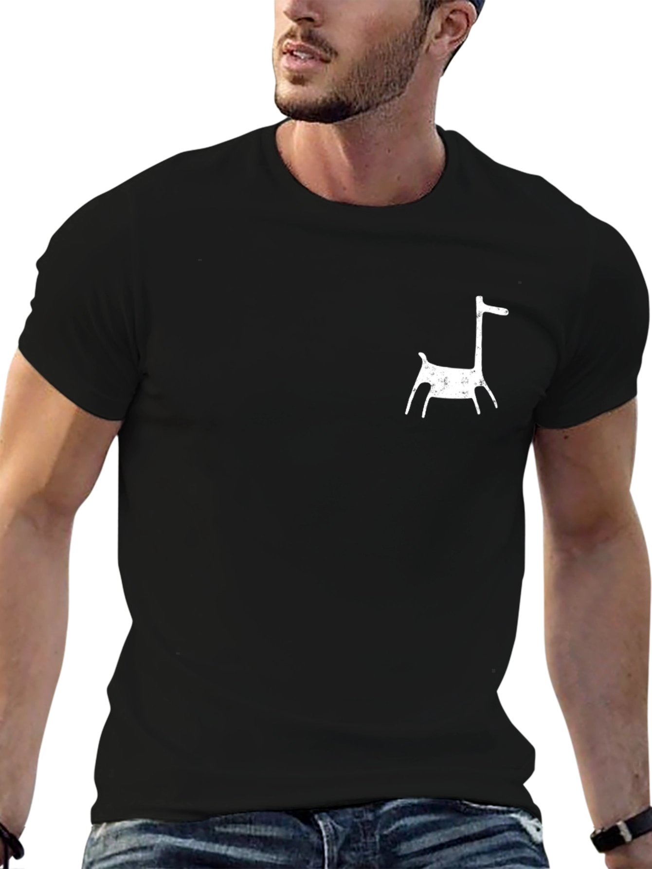 Black Unique Black T-Shirt with White Animal Graphic view 6