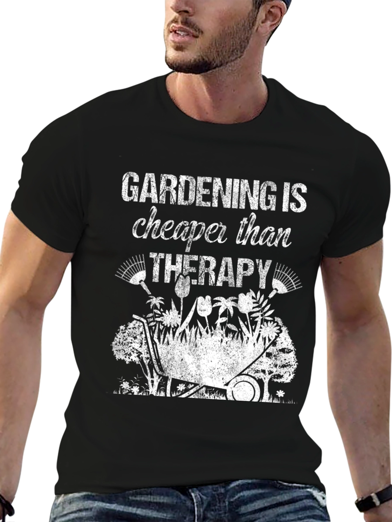 Black Gardening is Cheaper Than Therapy Graphic Tee view 6