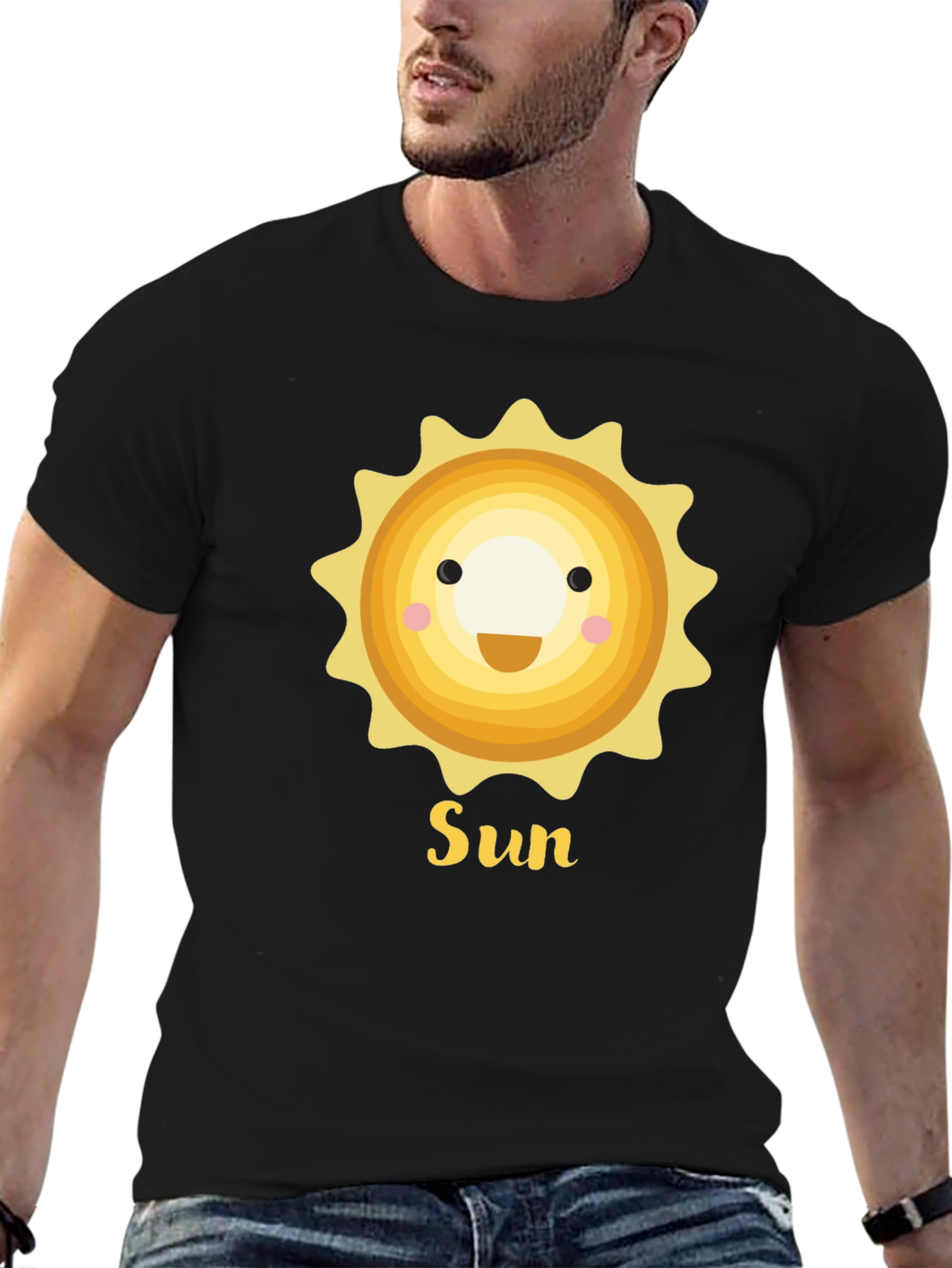 Black Smiling Sun Graphic T-Shirt - Black Crew Neck view 6