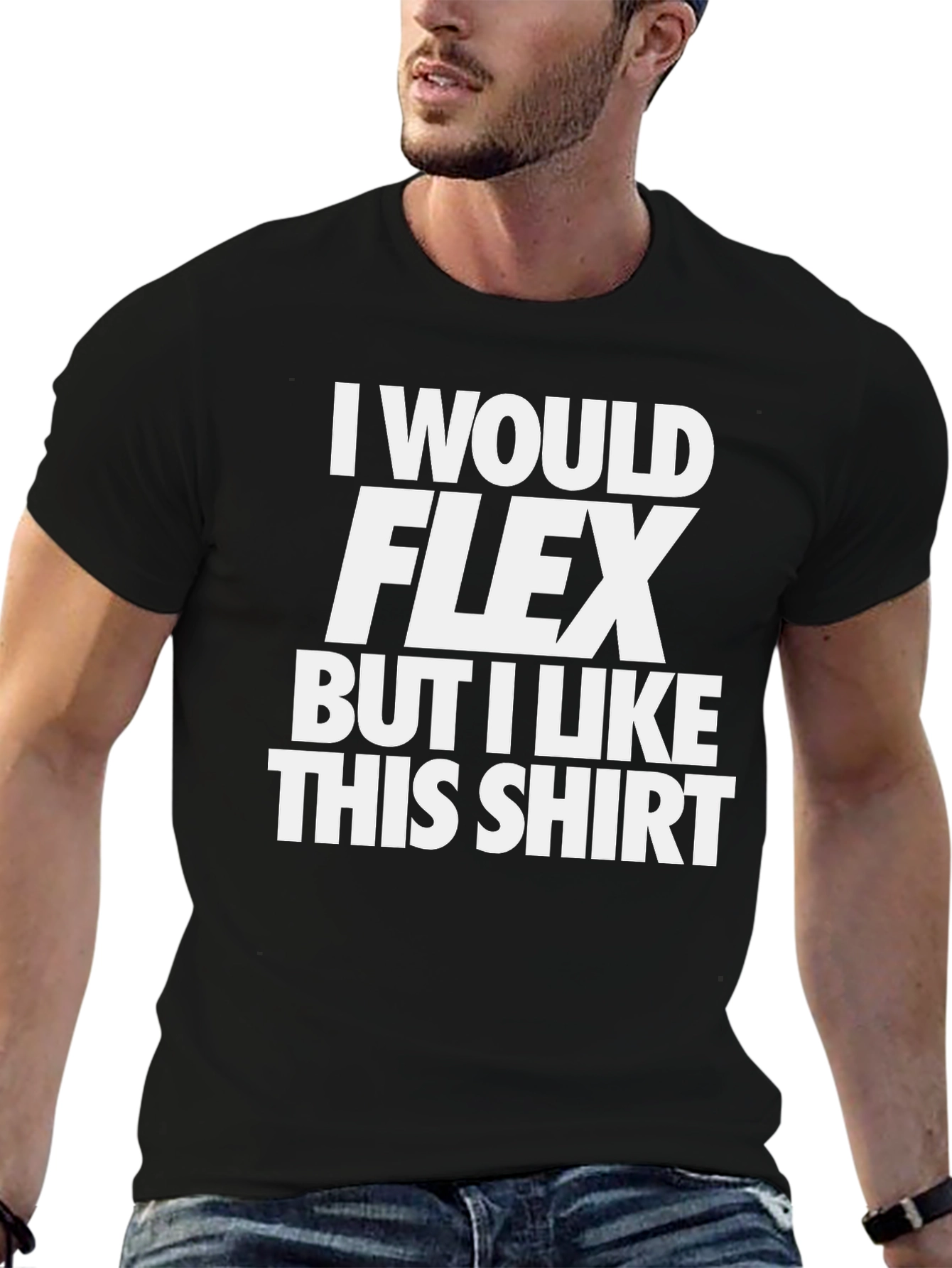 Black Funny Gym T-Shirt: I Would Flex, But I Like This Shirt view 6