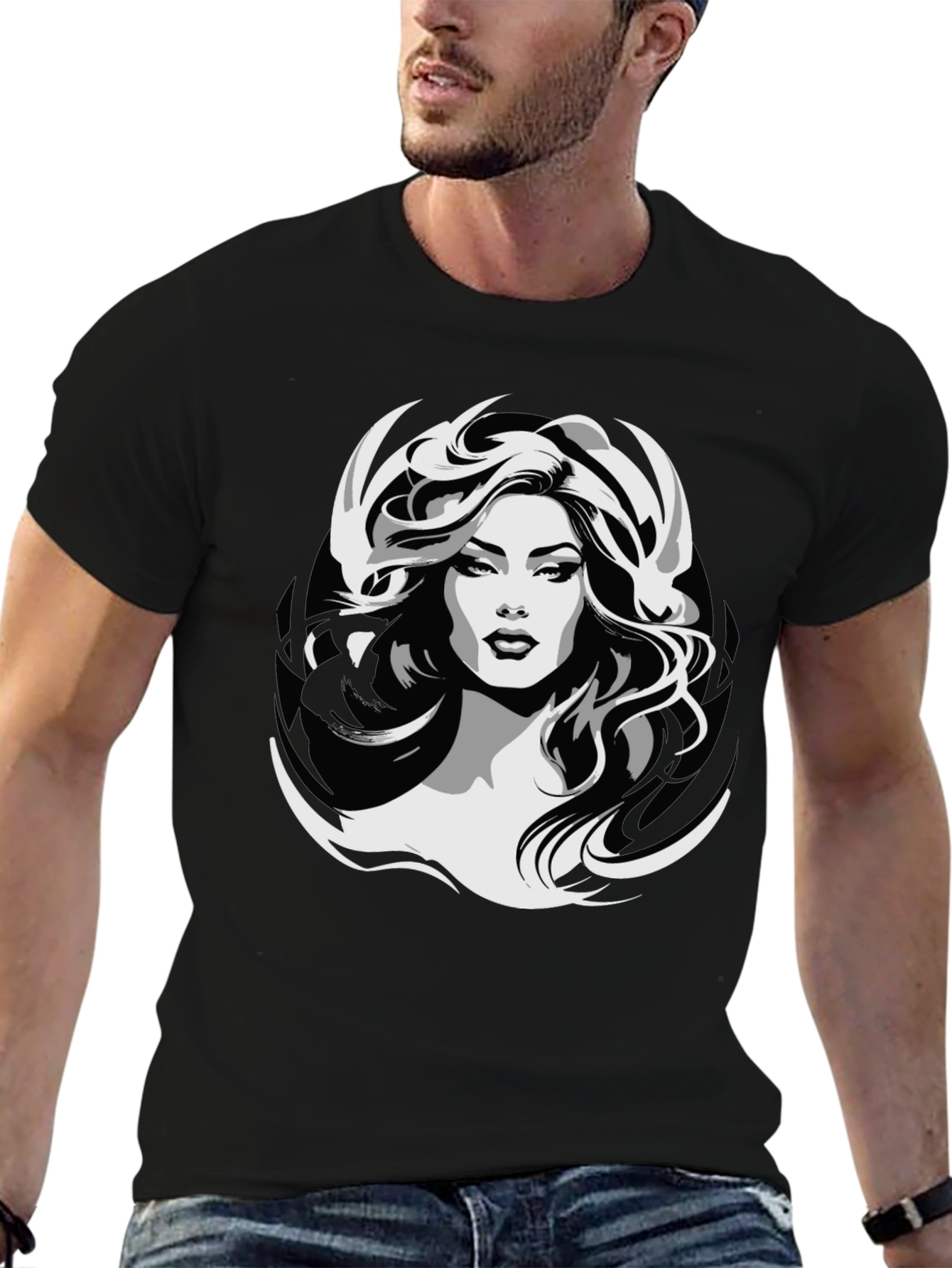 Black Graphic Print T-Shirt - Woman Design view 6