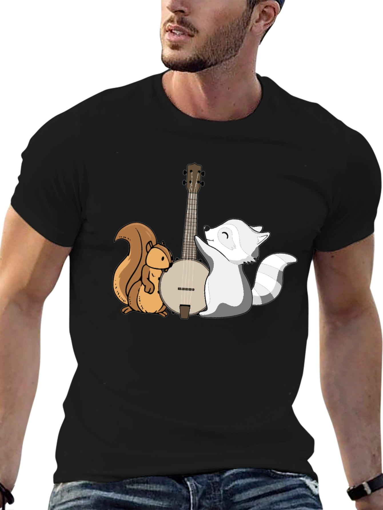 Black Squirrel & Raccoon Banjo T-Shirt view 6