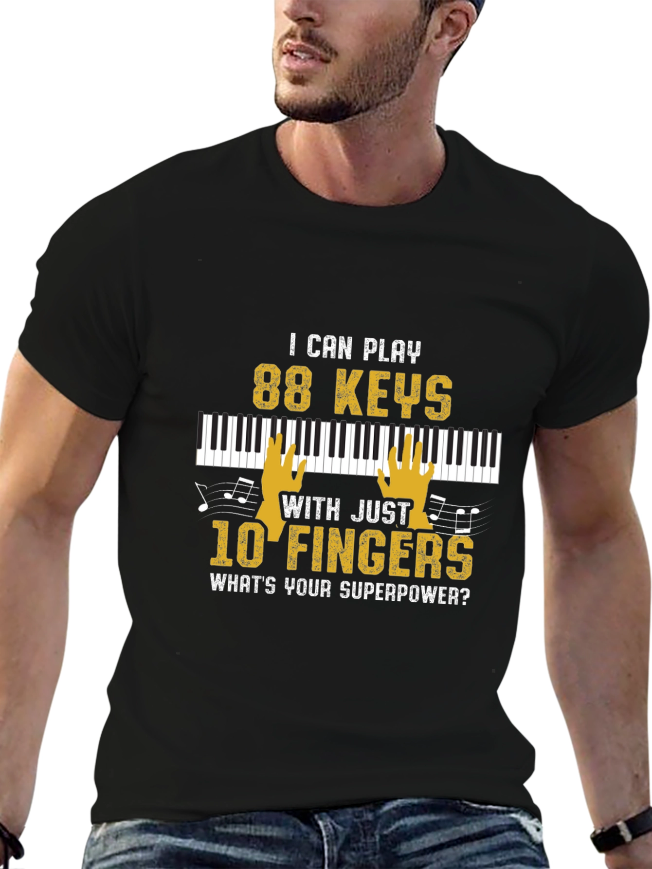 Black Funny Musician T-Shirt: Piano 88 Keys Superpower view 6