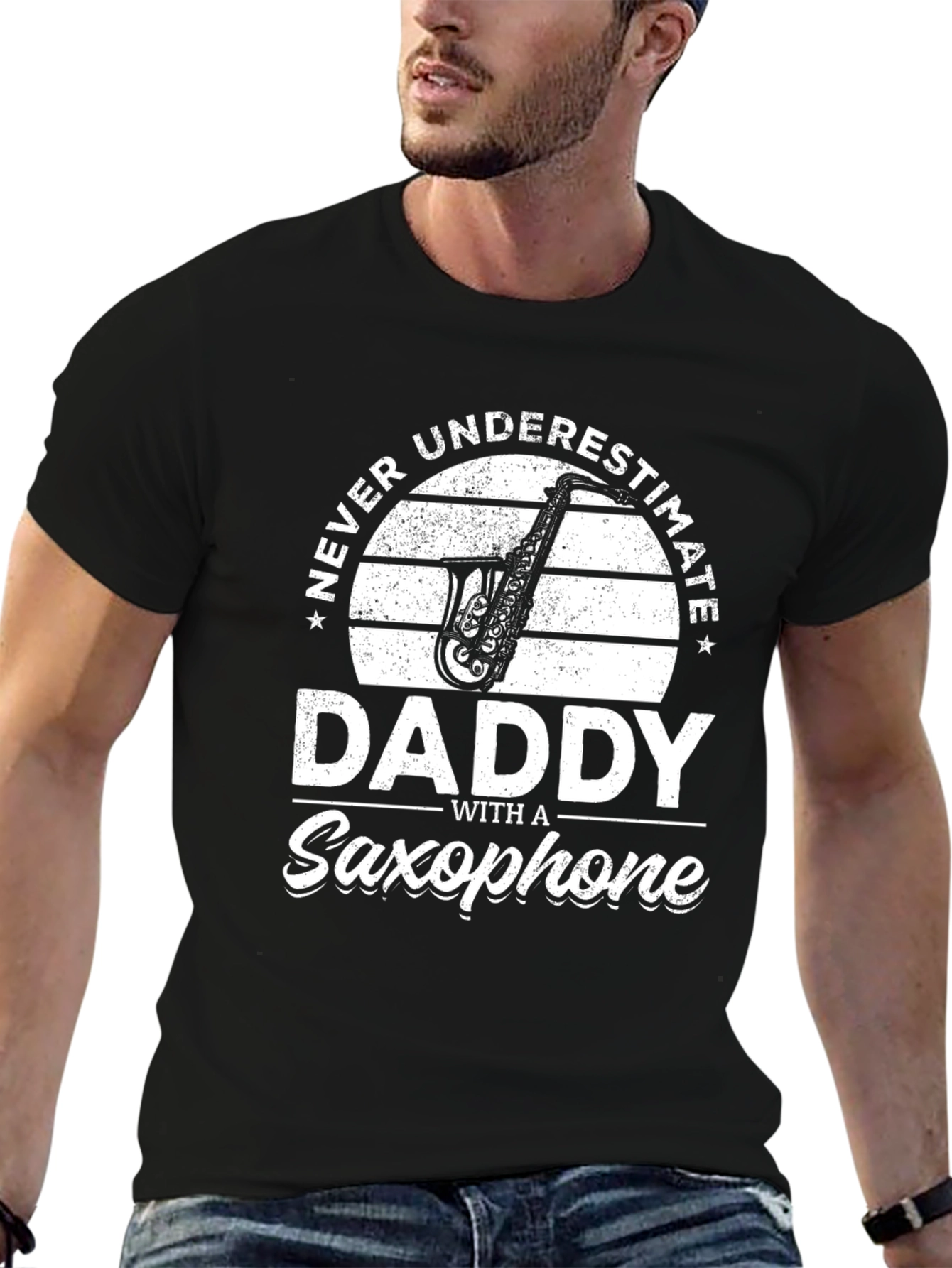 Black Daddy Saxophone Graphic T-Shirt view 6