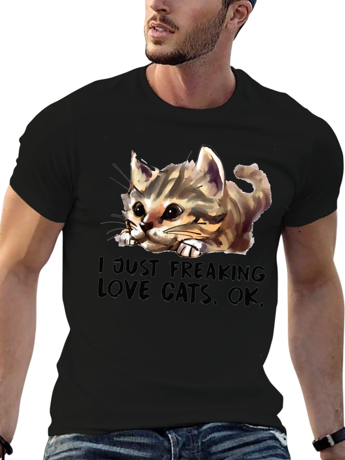 Black I Just Freaking Love Cats Black T-Shirt view 6