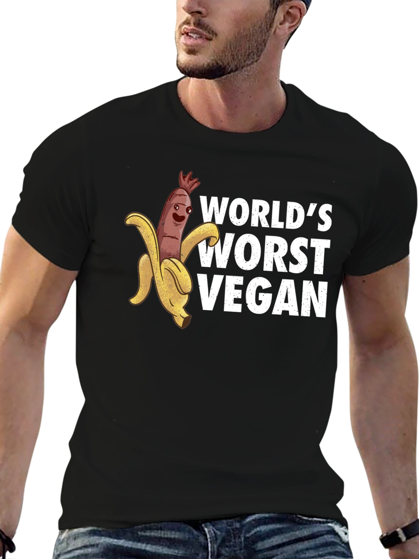 Black World's Worst Vegan Graphic T-Shirt view 6