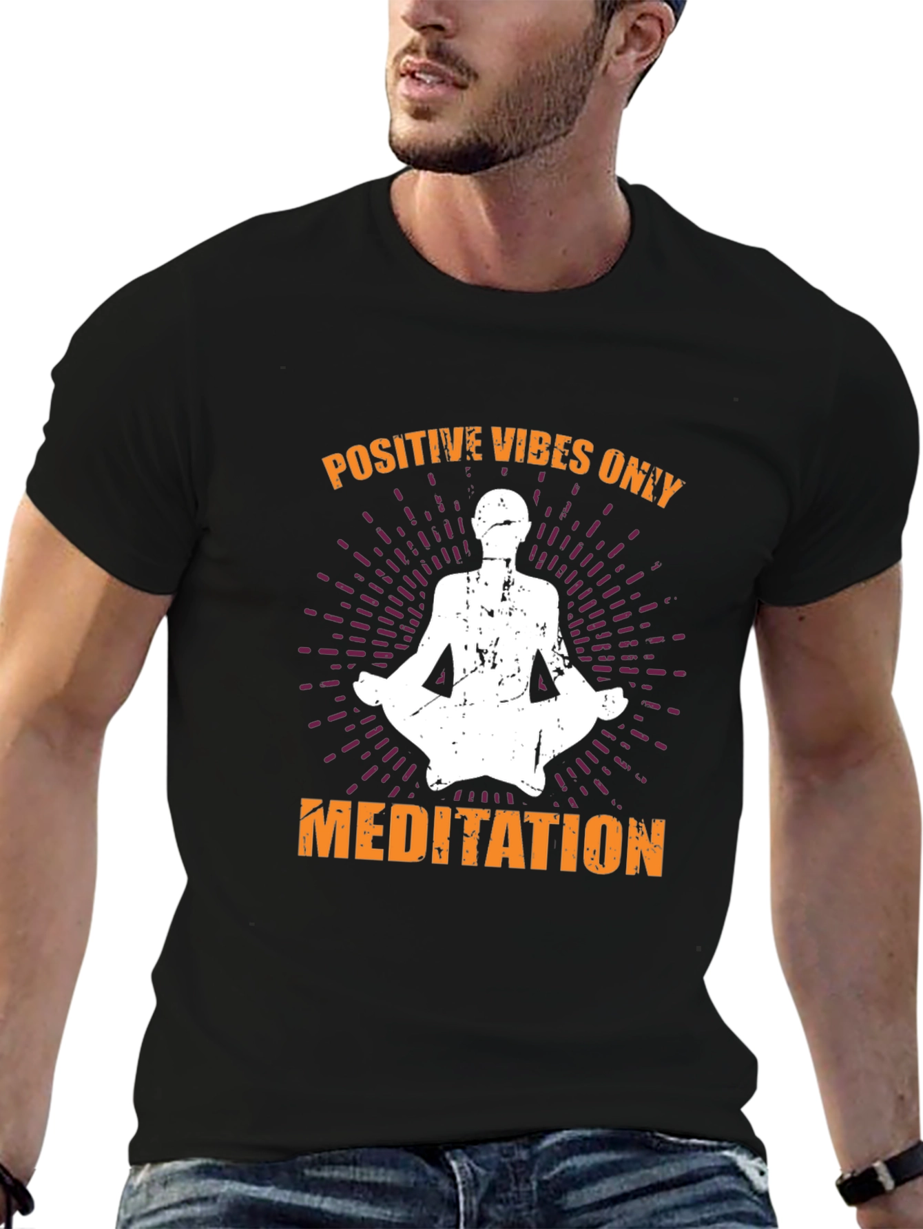 Black Positive Vibes Only Meditation Graphic Tee view 6