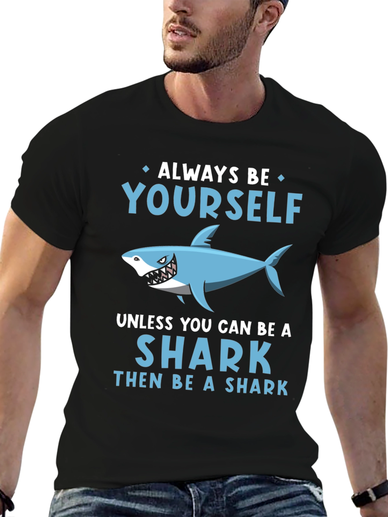Black Funny Shark Graphic Tee - Always Be Yourself Shirt view 6
