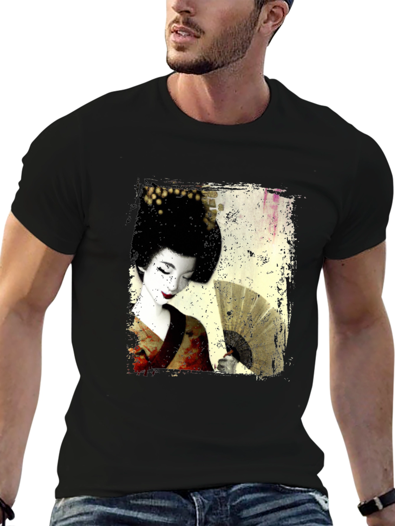 Black Geisha Print Black T-Shirt view 6