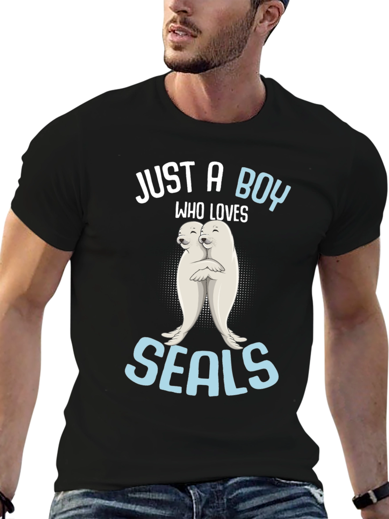 Black Just A Boy Who Loves Seals T-Shirt view 6