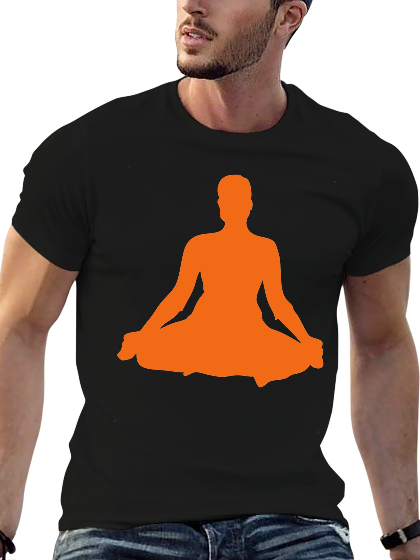 Black Yoga Meditation Silhouette Black T-Shirt view 6
