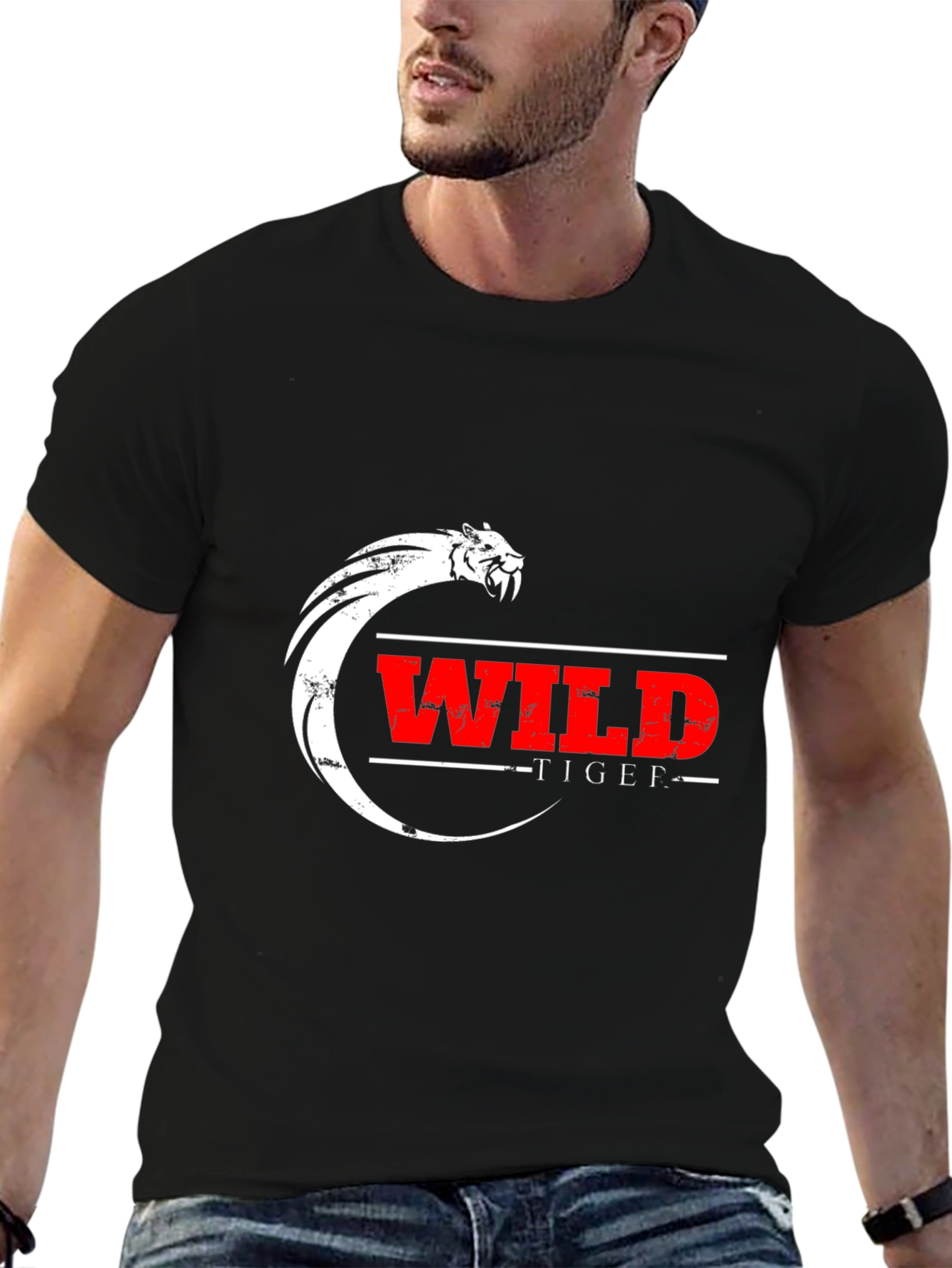 Black Wild Tiger Graphic Black T-Shirt view 6