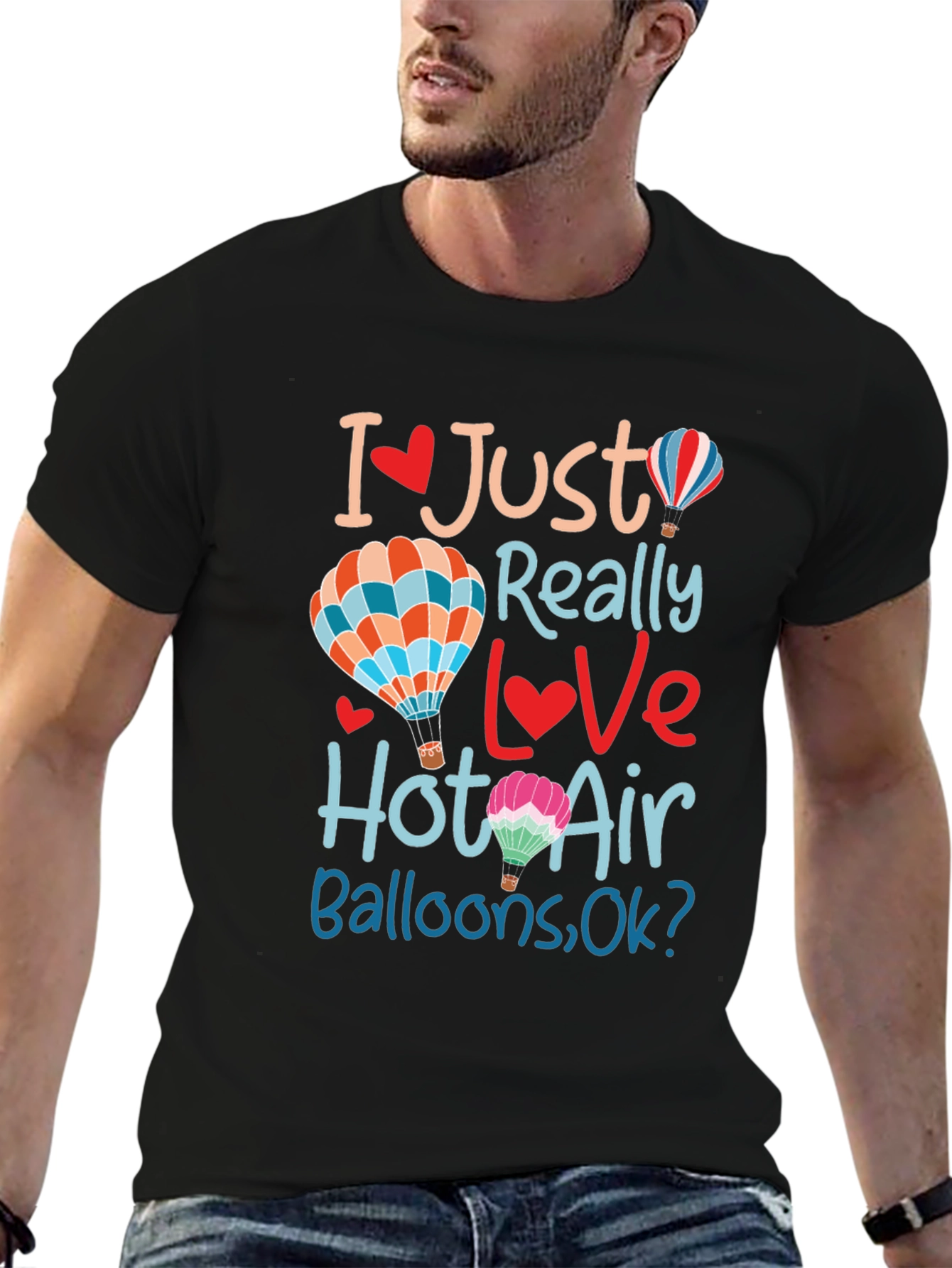 Black I Love Hot Air Balloons Black T-Shirt view 6
