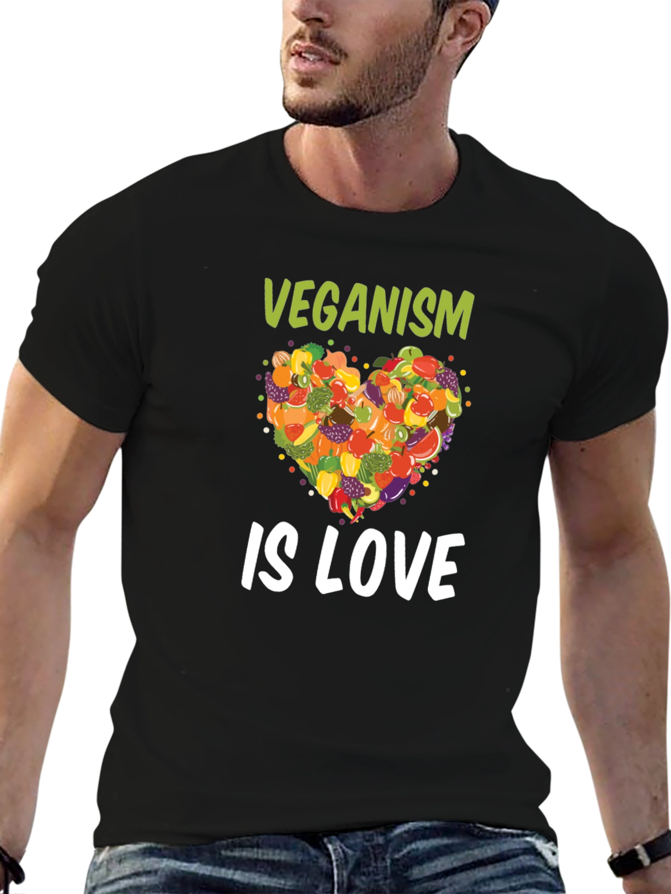 Black Veganism Is Love T-Shirt Fruit Heart Tee view 6