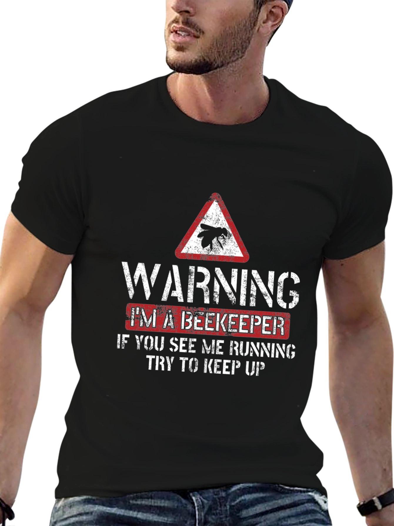 Black Warning Beekeeper T-Shirt view 6