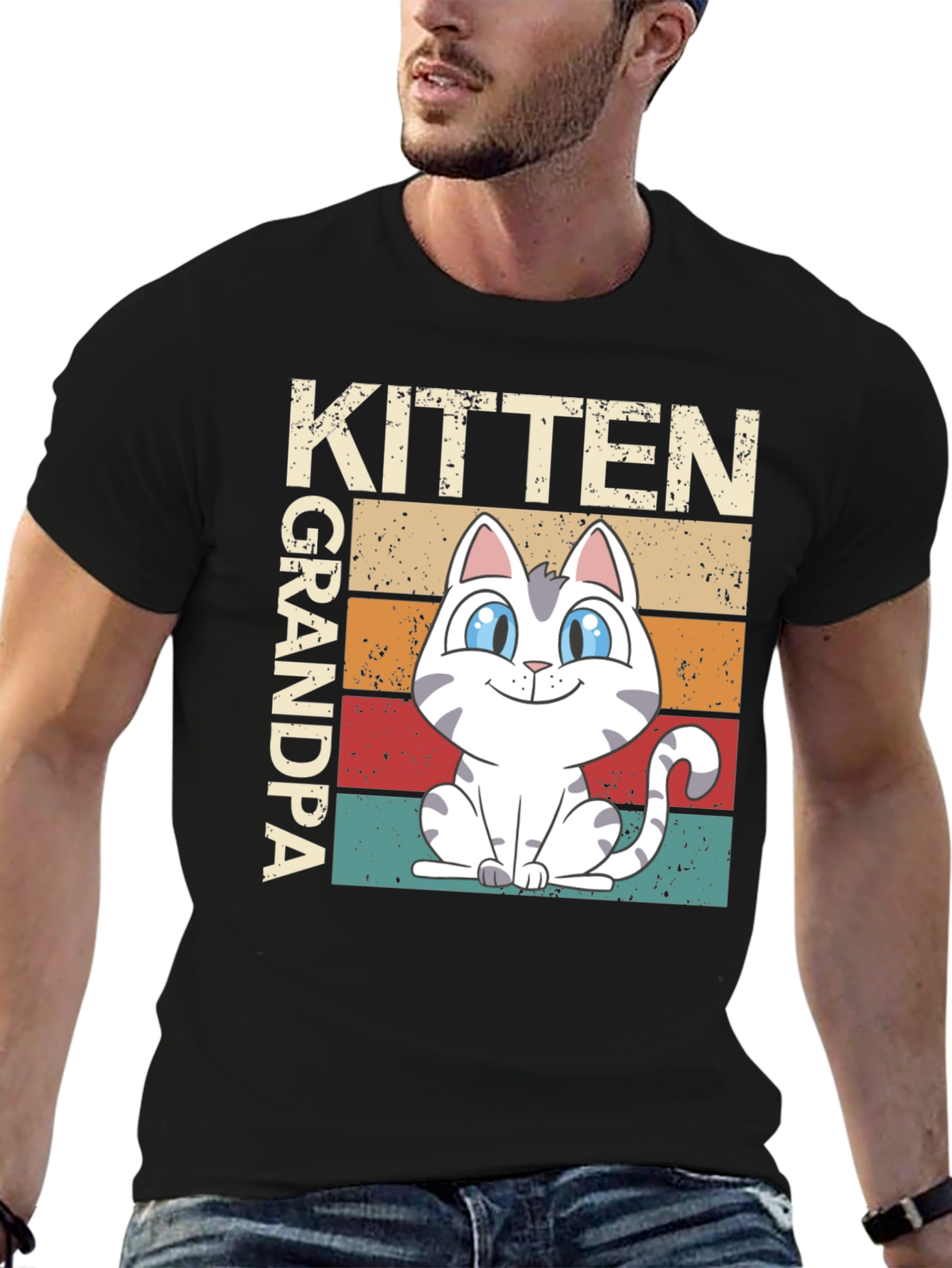 Black Kitten Grandpa Graphic Tee view 6