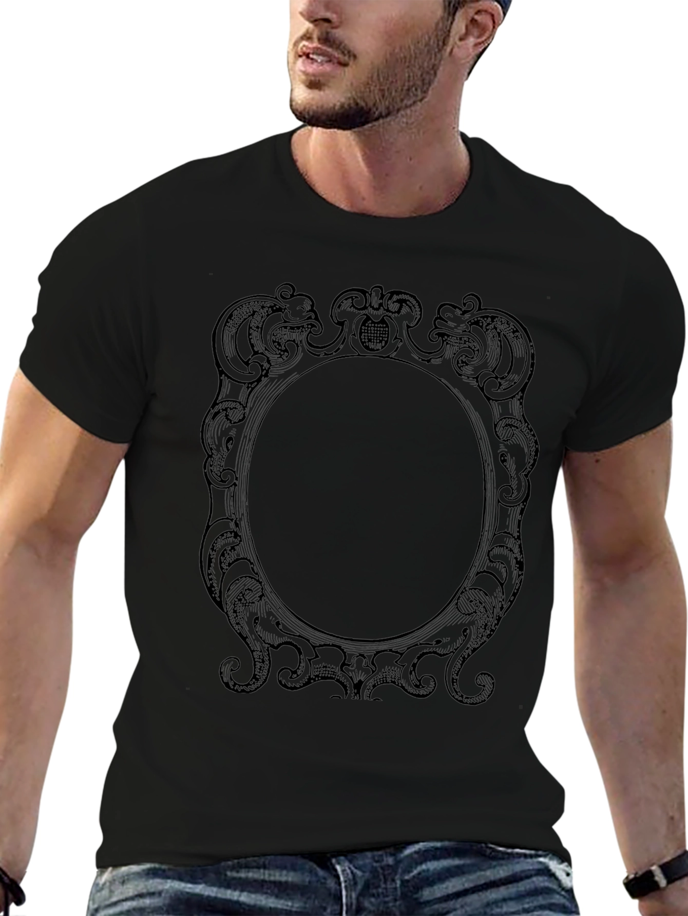 Elegant Framed Graphic Tee - Classic Black Cotton - 6